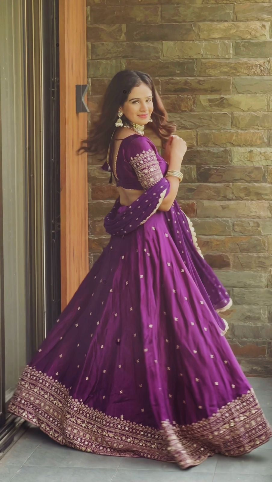 Purple Satin Silk Lehenga