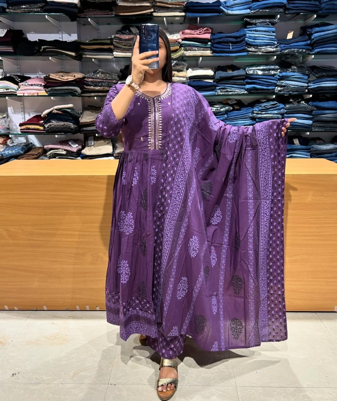 Purple Flaired Anarkali Suit Set