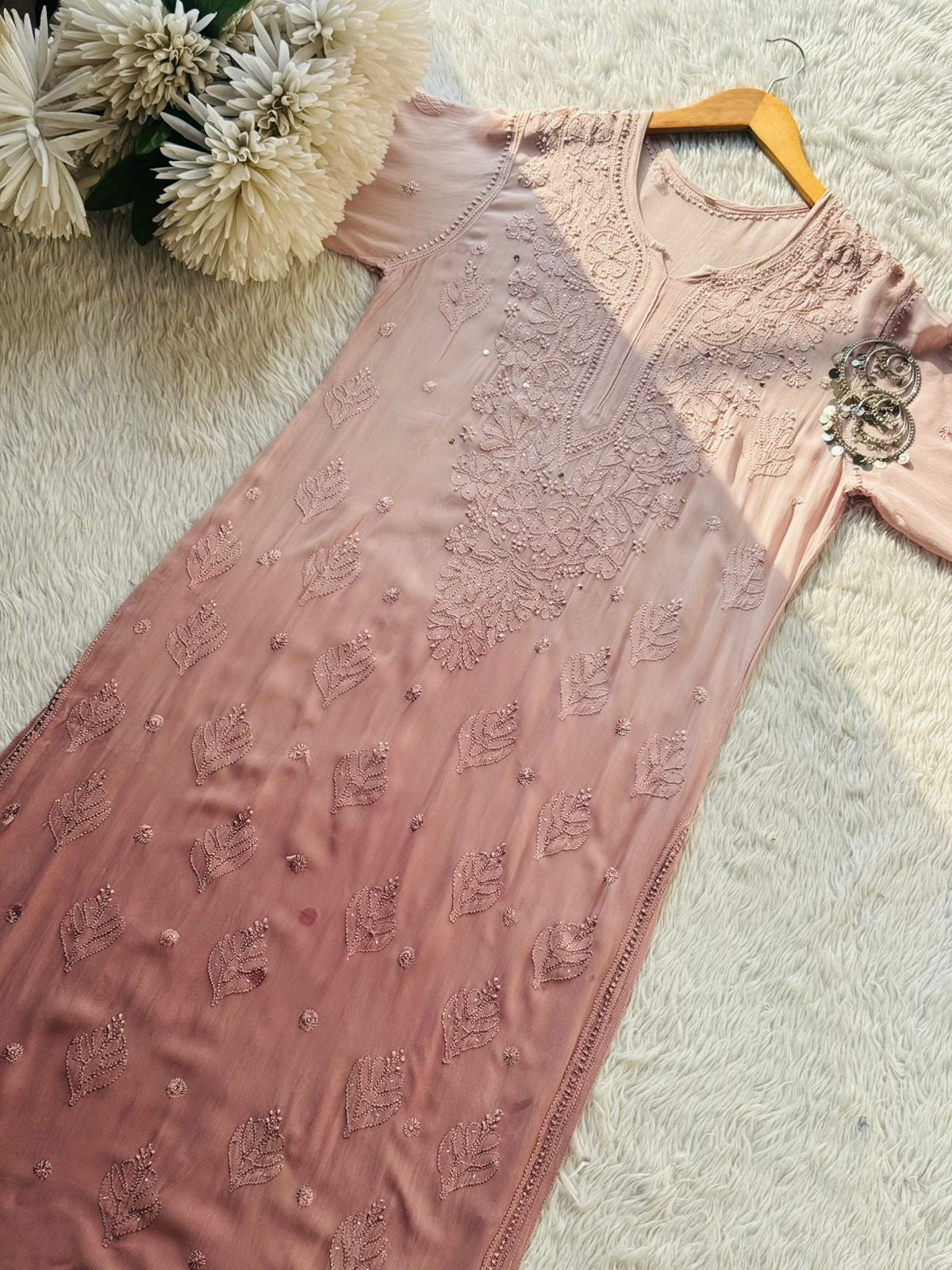 Premium Beautiful Resham Gala Booti Viscose Kurti