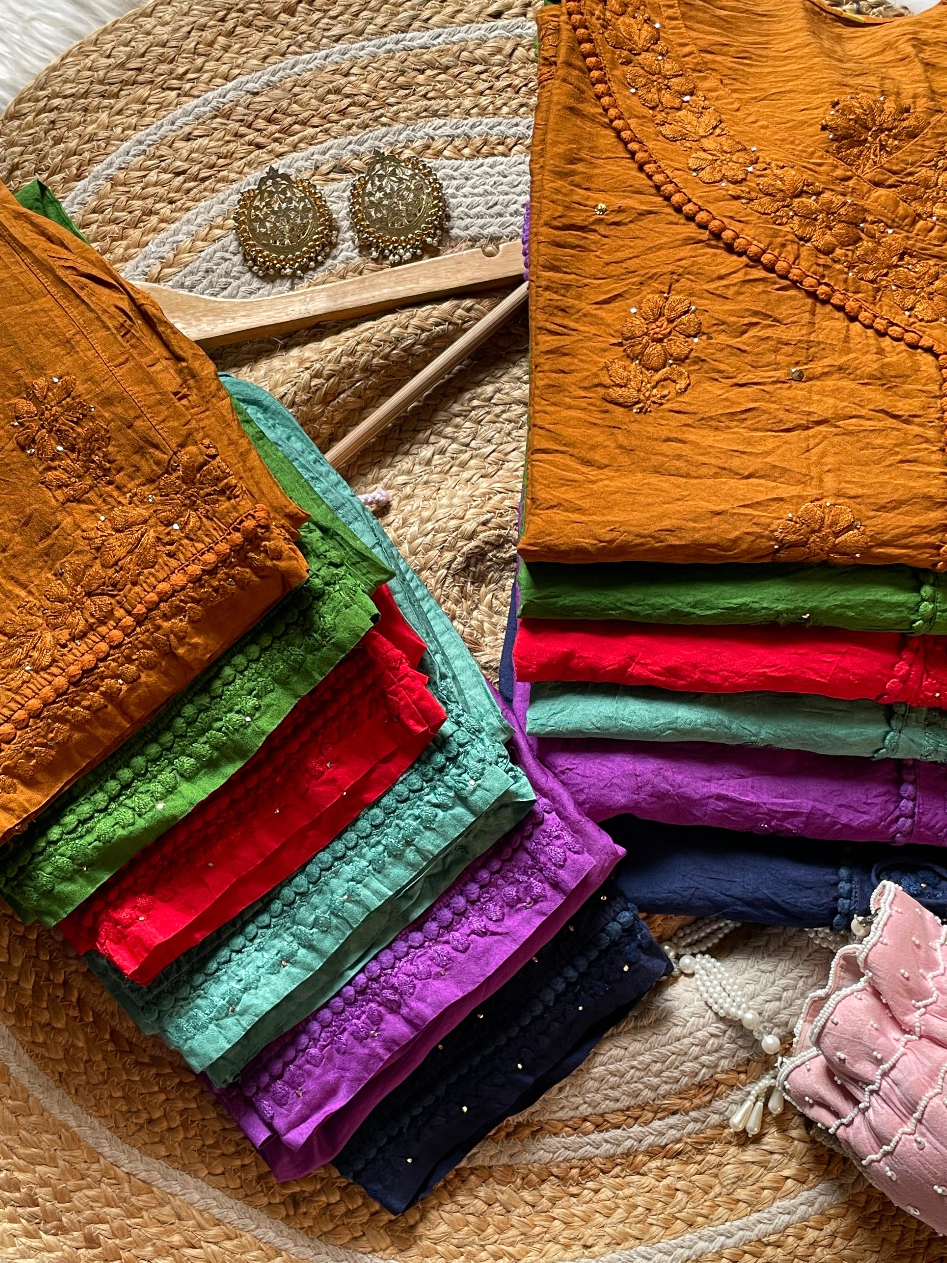 Muqaish Short Angrakha with lace pocket pant