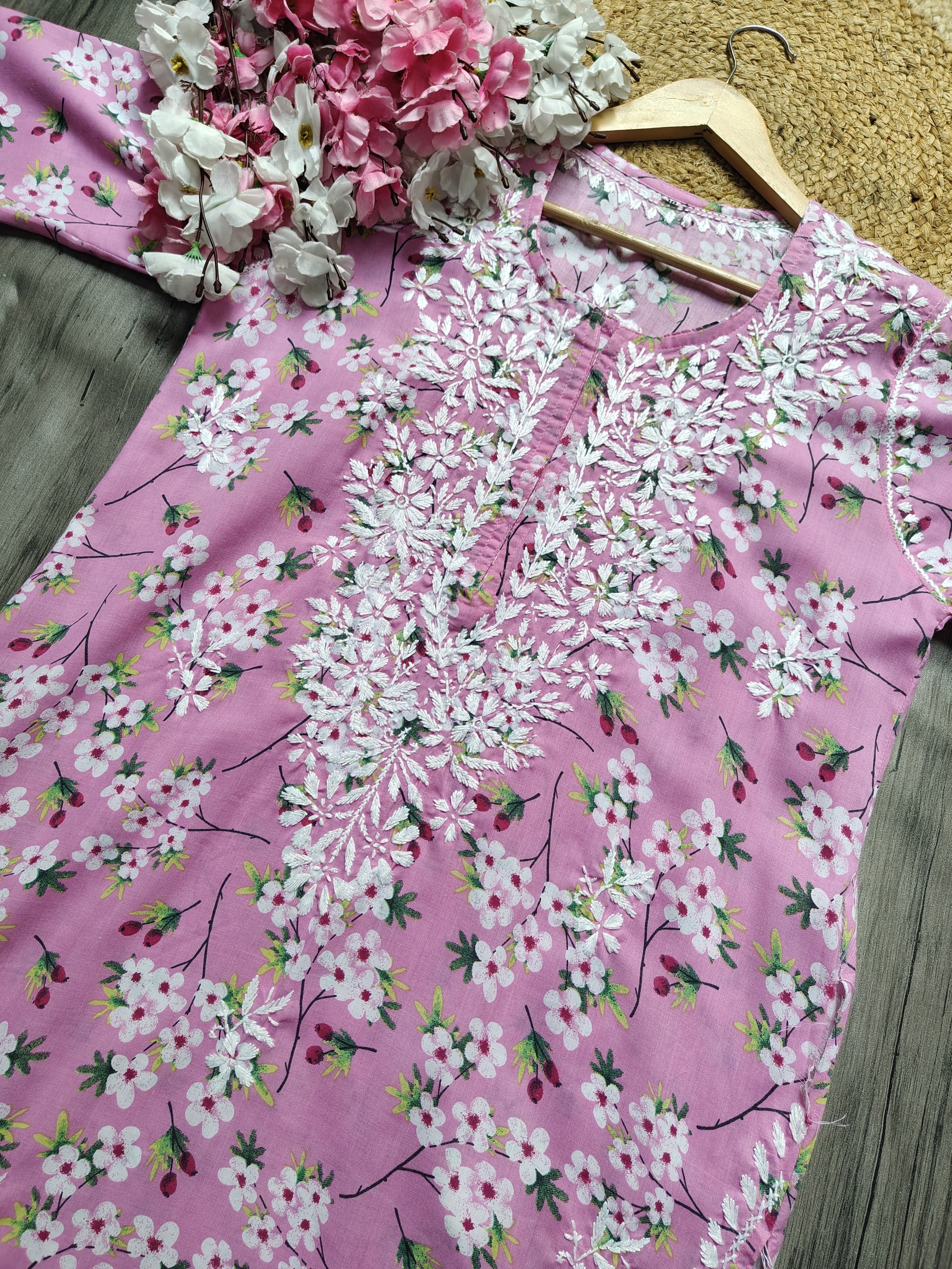 Lightweight Floral Print Summet Mulmul Kurta
