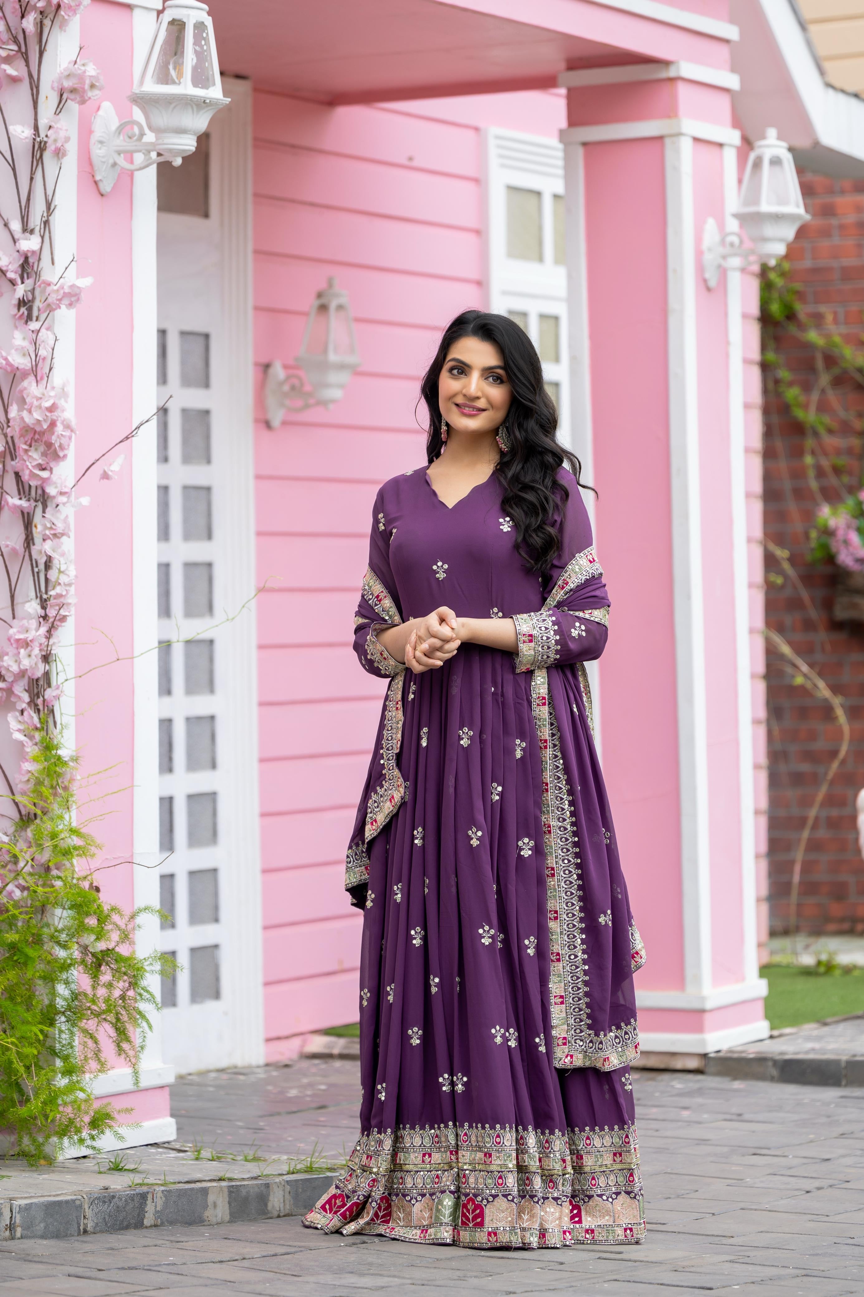 Heavy embroidery 3pc Purple Set