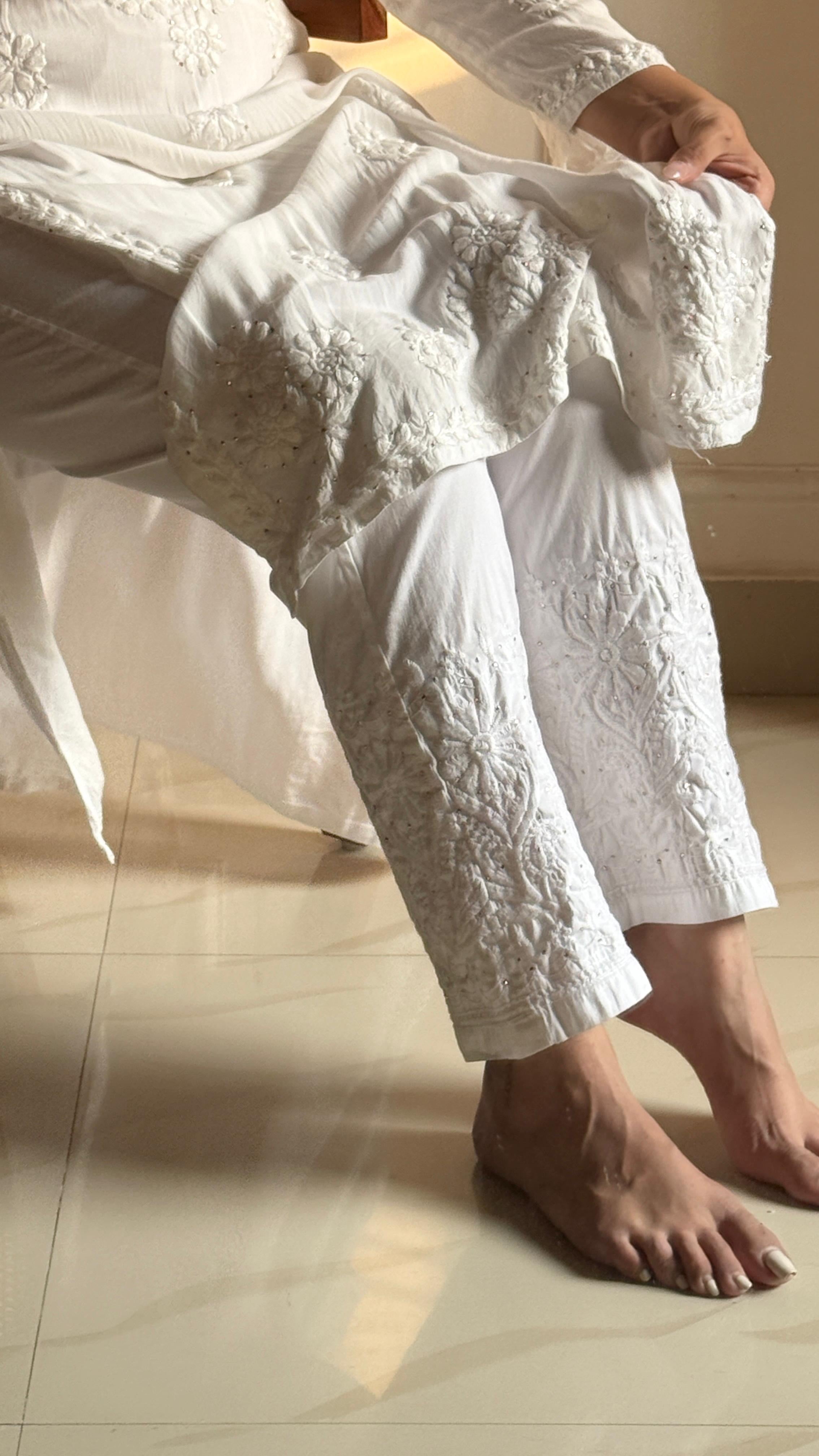 Heavy Work Modal Muqaish 3pc White Set