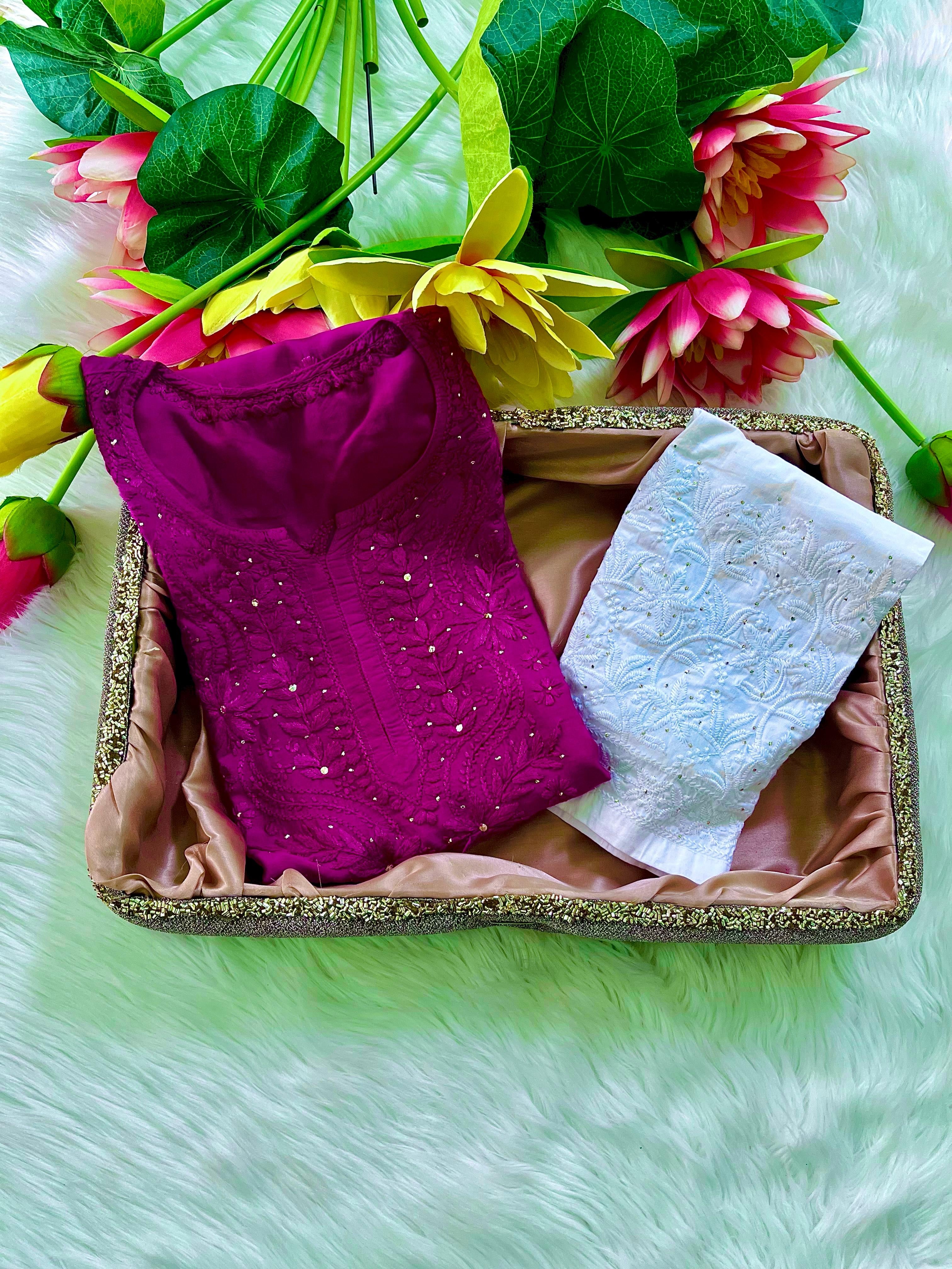 Zoya Muslin Muqaish Kurti  Ghaspatti with Bakhiya work