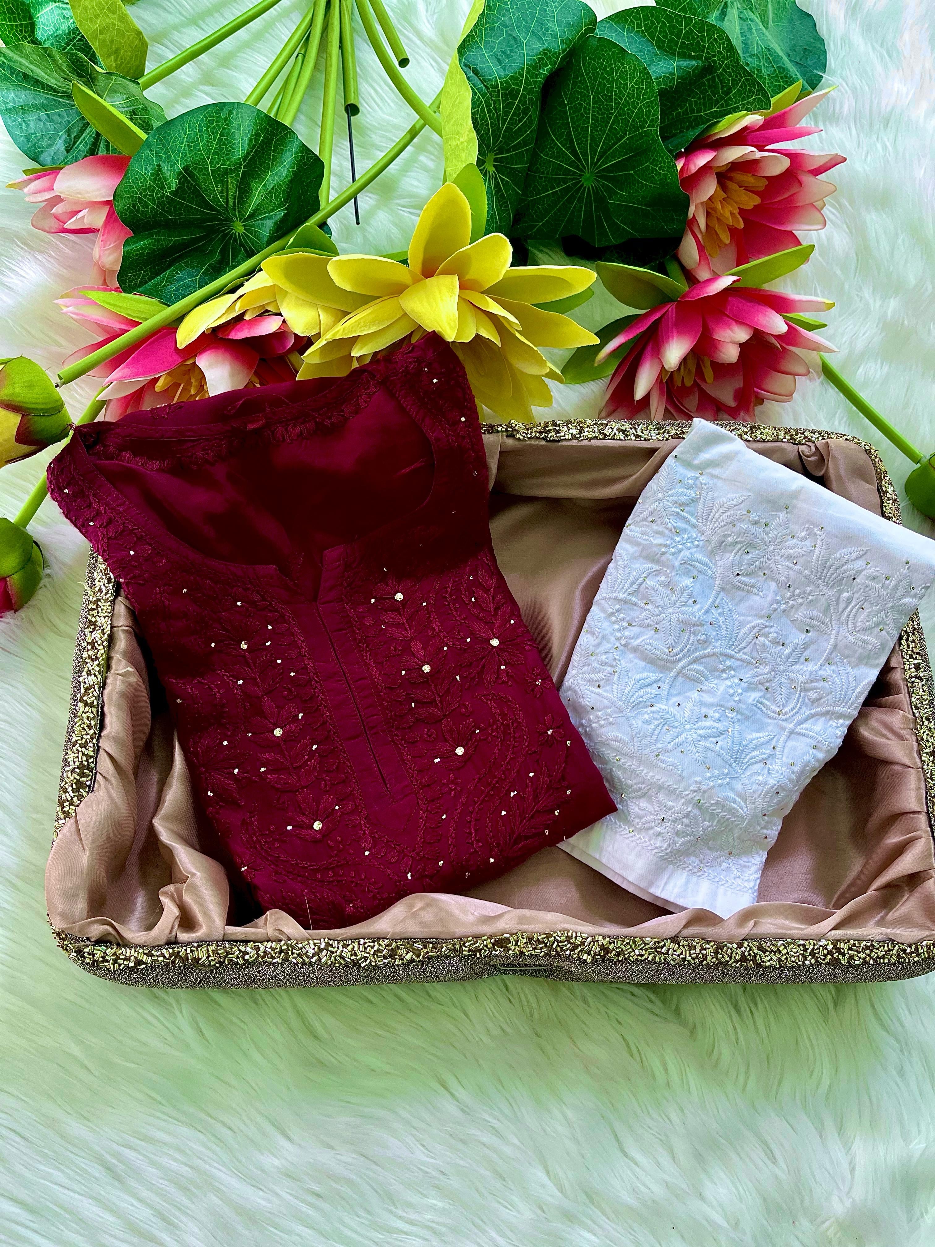 Zoya Muslin Muqaish Kurti  Ghaspatti with Bakhiya work