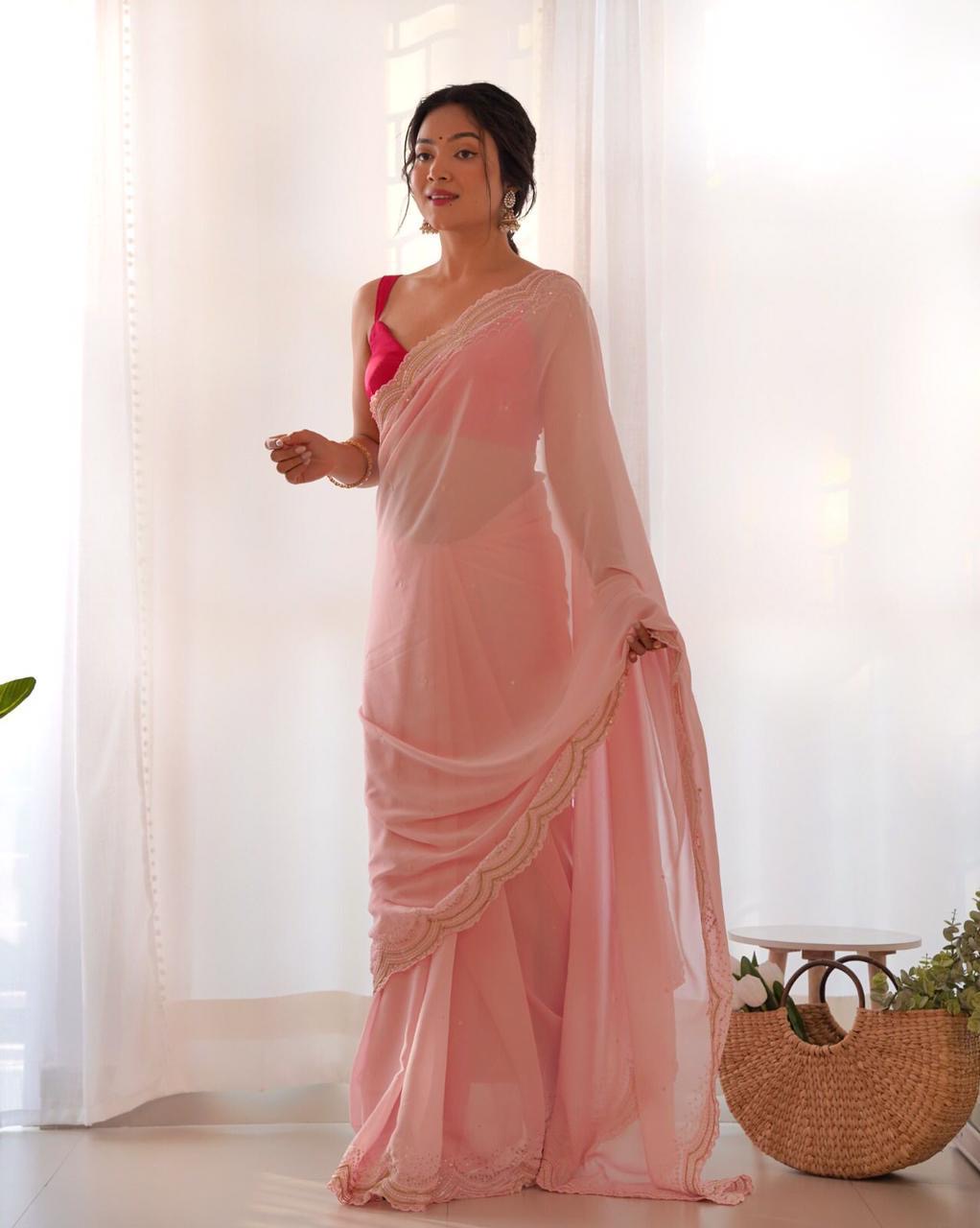 Heavy Georgette’s C-Pallu Embroidered Saree