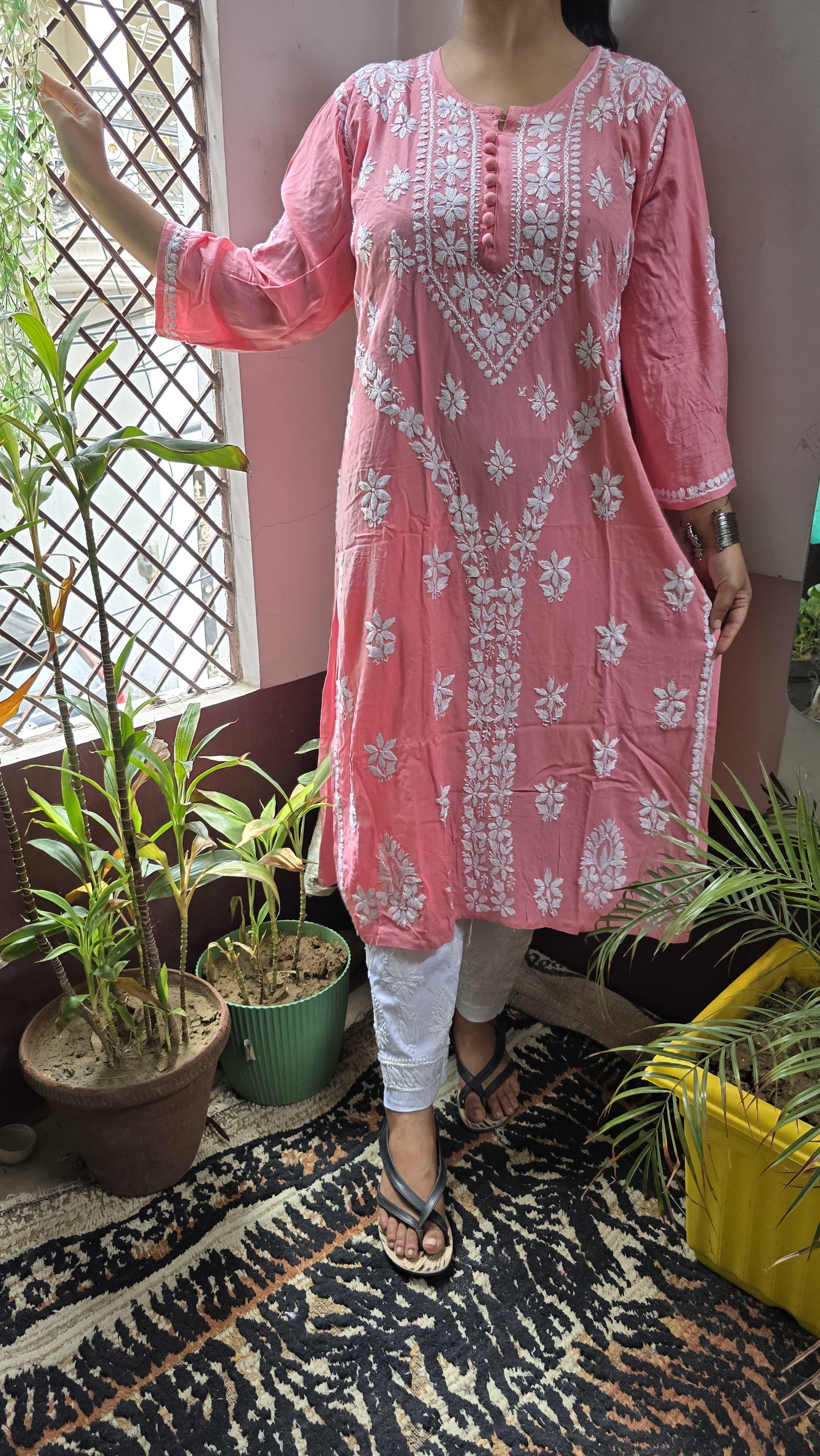 Rayon Hand heavy Work Kurti With pant