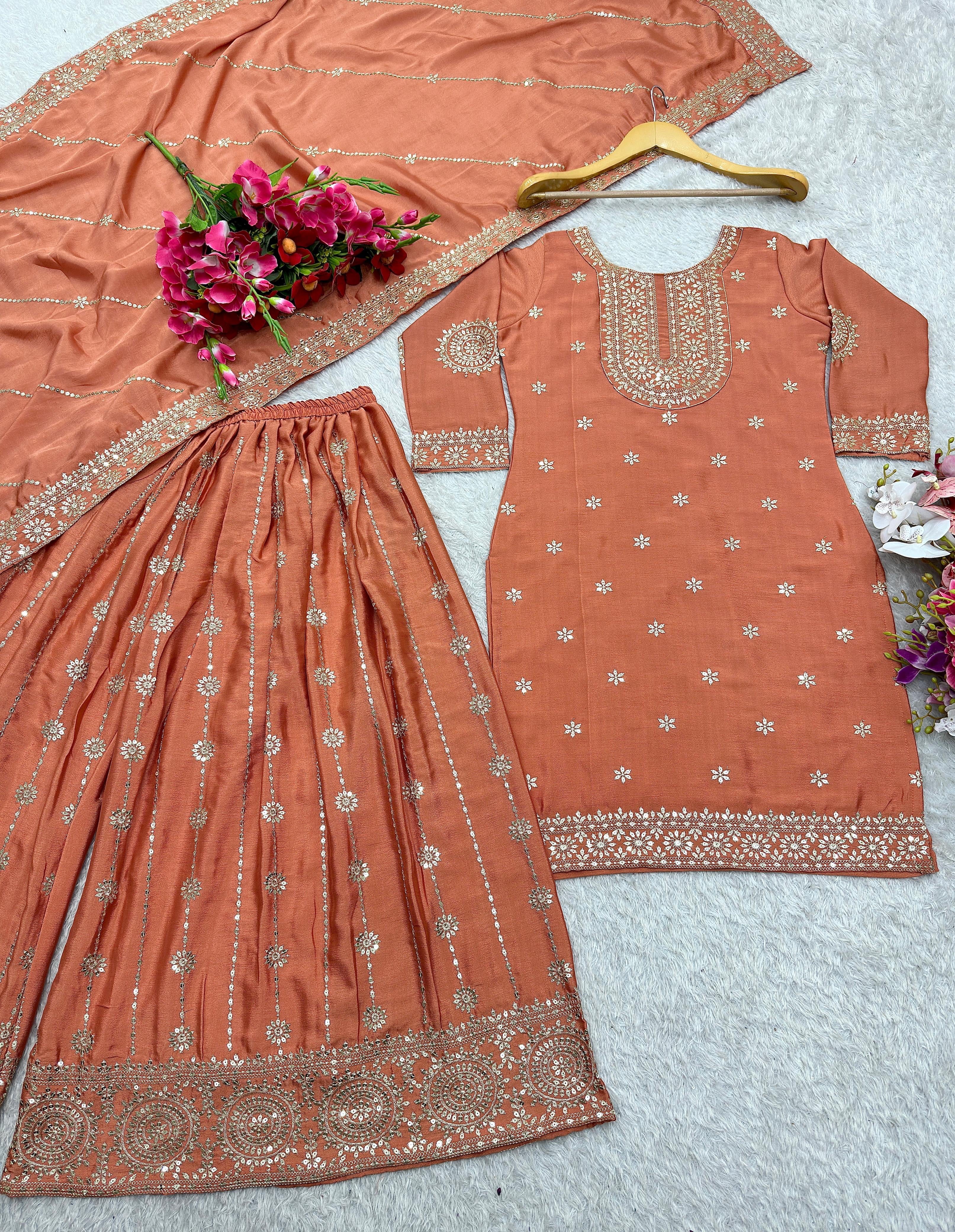 Pure Vichitra Silk Chinon 3pc Set