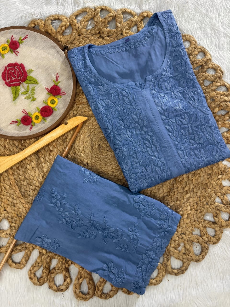 Dyed Modal kurti & plazzo Heavy 3d worked