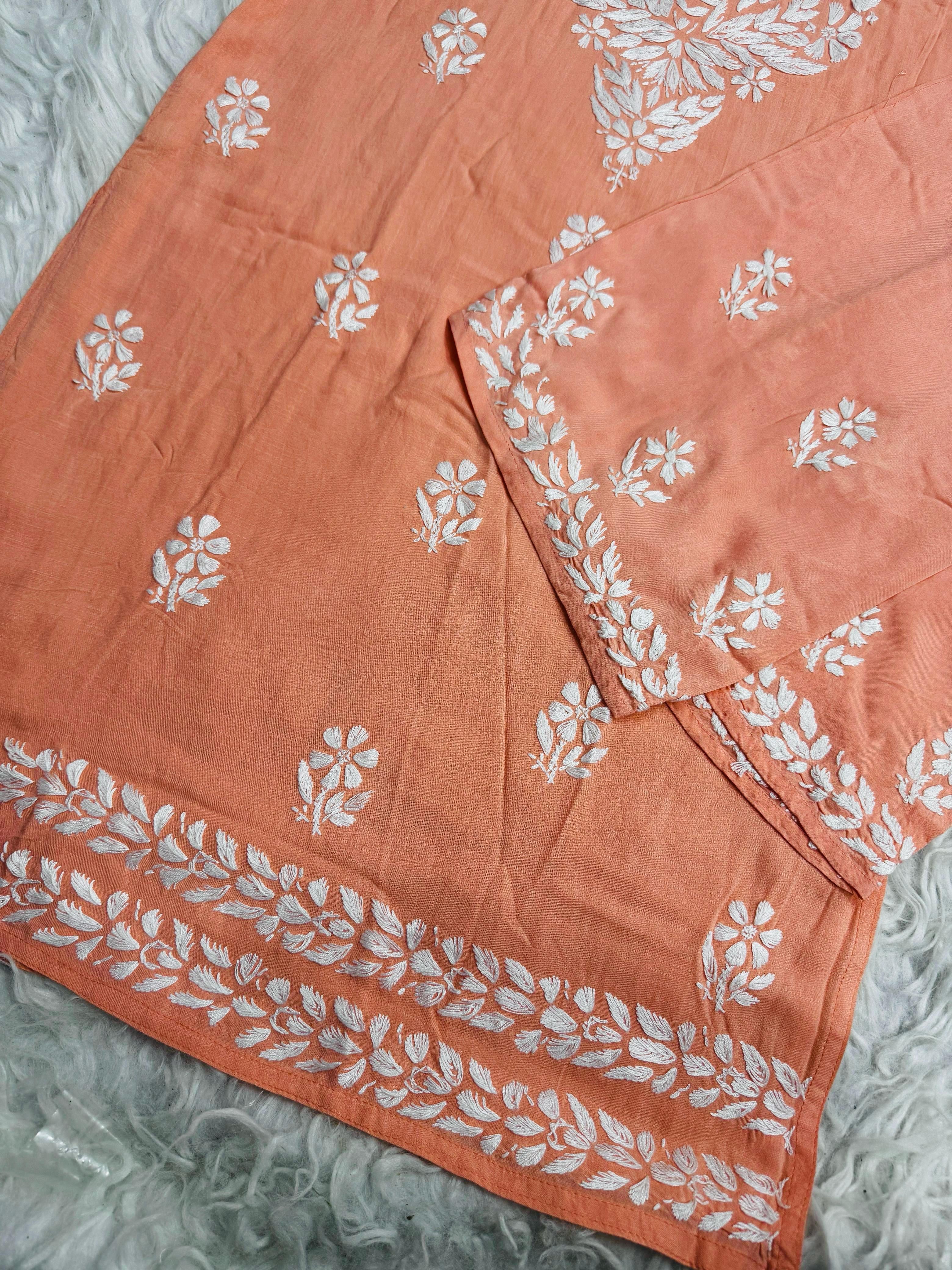 Lucknawi Heavy work Rayon Kurti with Free size plazzo