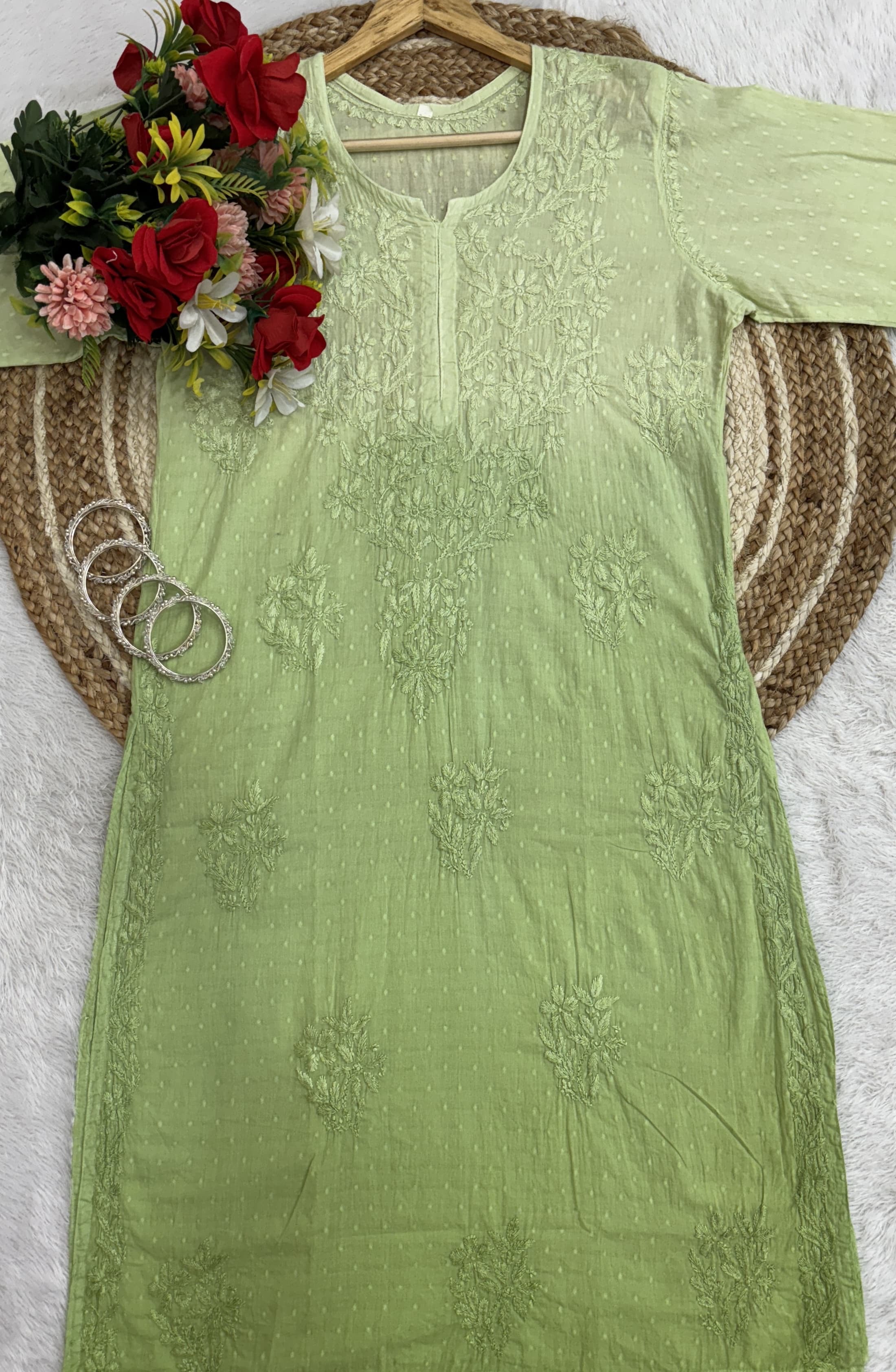 Premium Dobby Cotton Dyeable Dual Shade Kurtas With Free size Pant