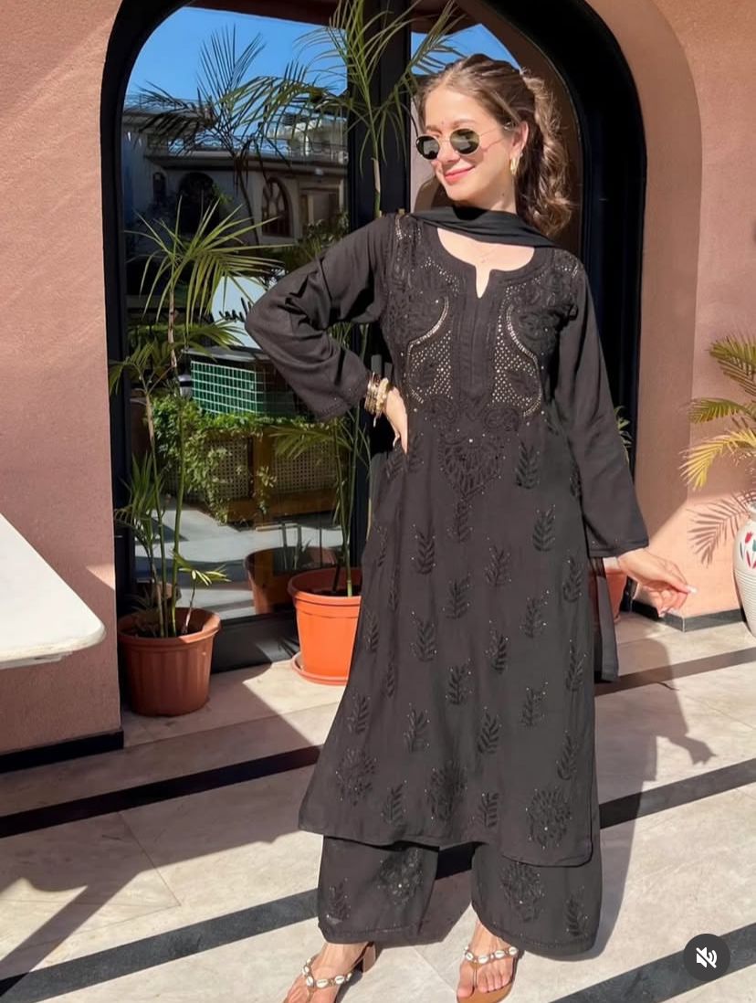 Iddat Muqaish Work Fine Handwork Lucknowi Kurta Plazo 2pcSet