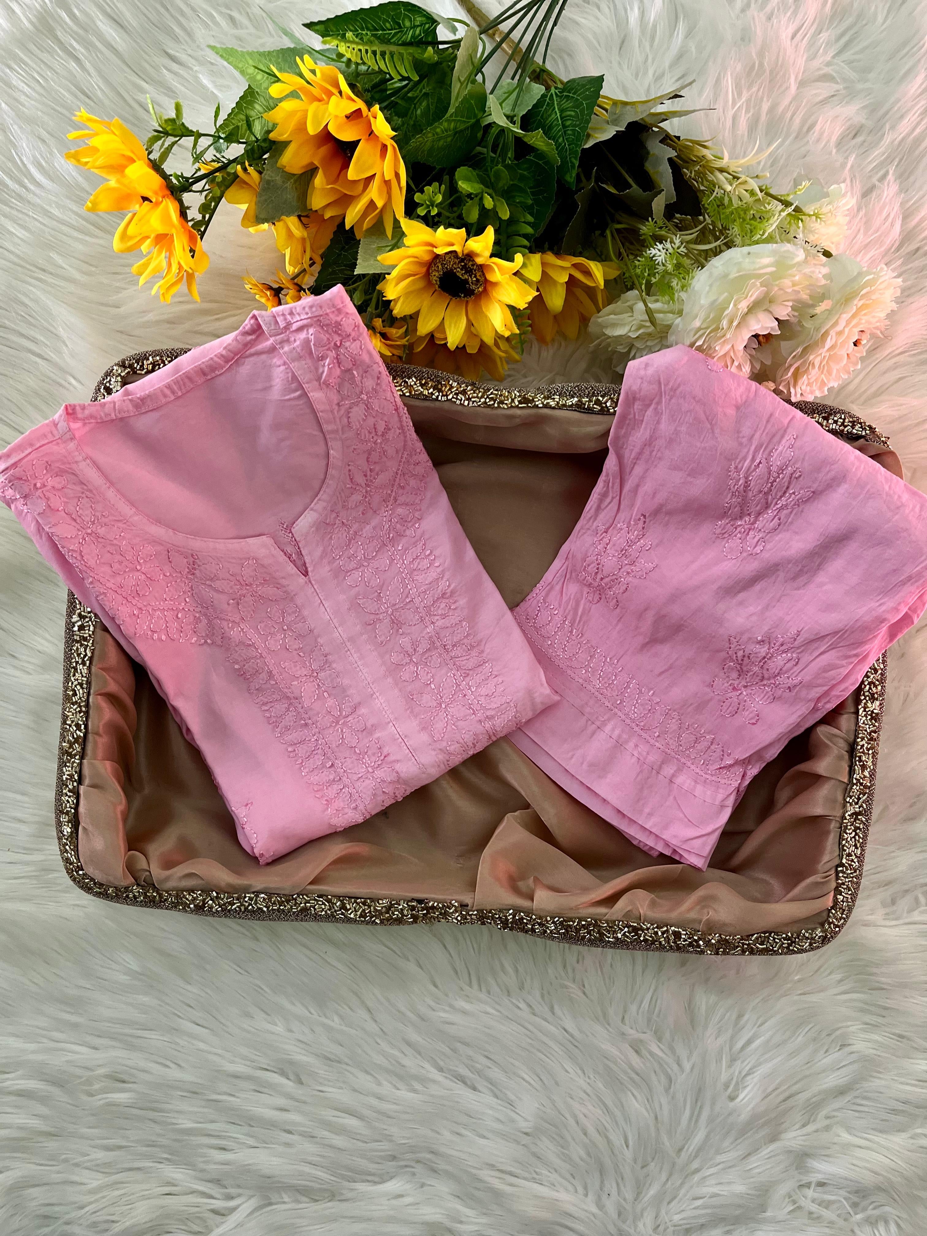 Tone-on-Tone Chanderi Kurti Pant Sets