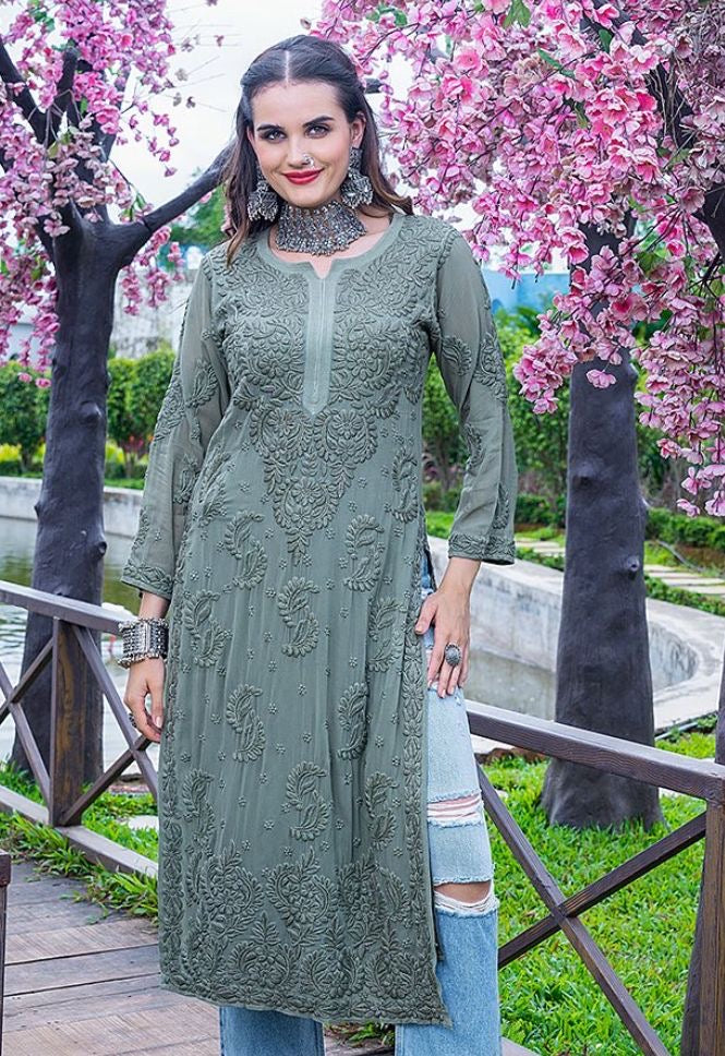 3d Luxe Viscose Flower Jaal Kurta