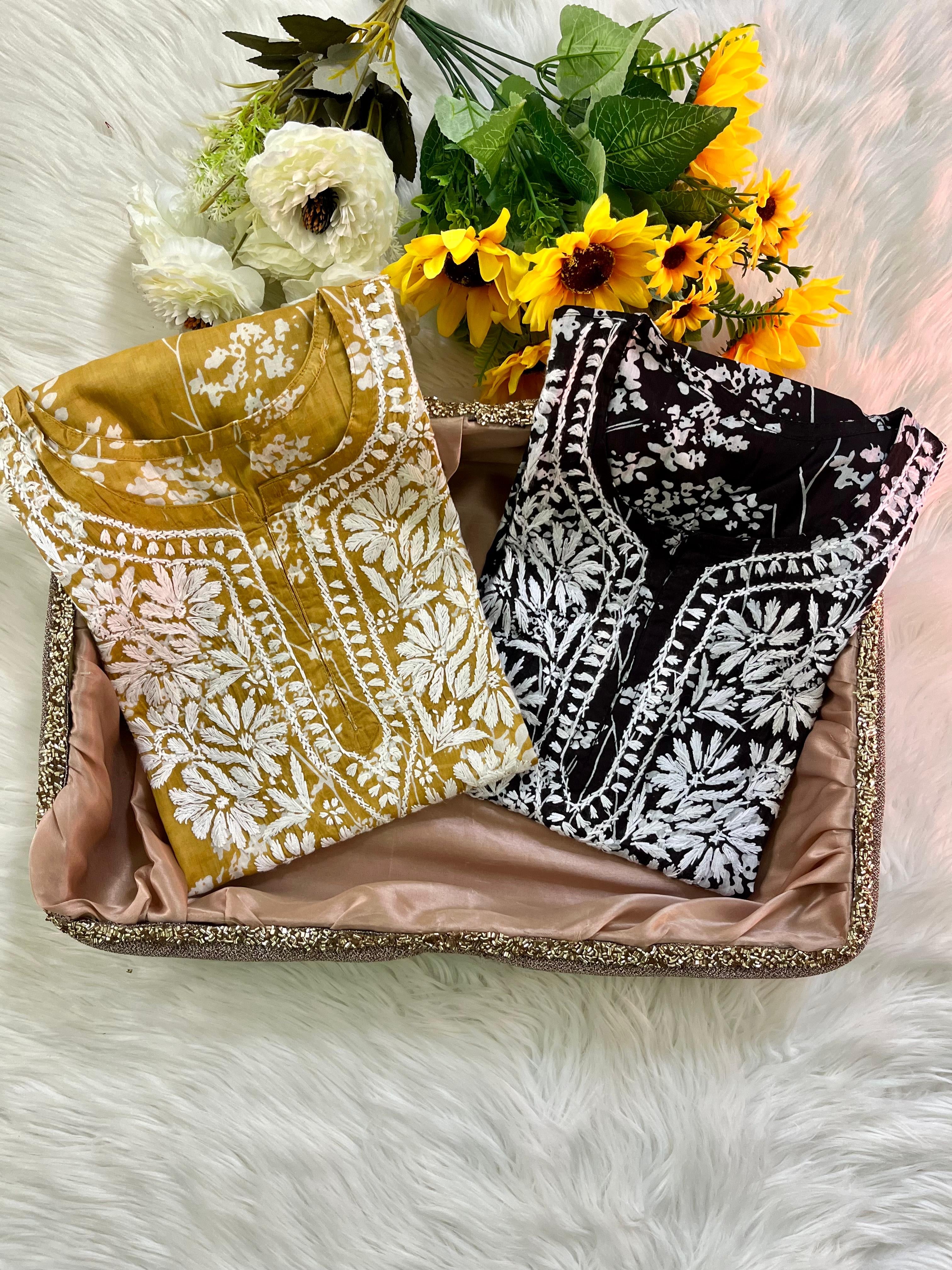 Buy 1 Get 1 Free Zainab Lightweight Mul Chikankari floral print kurtis