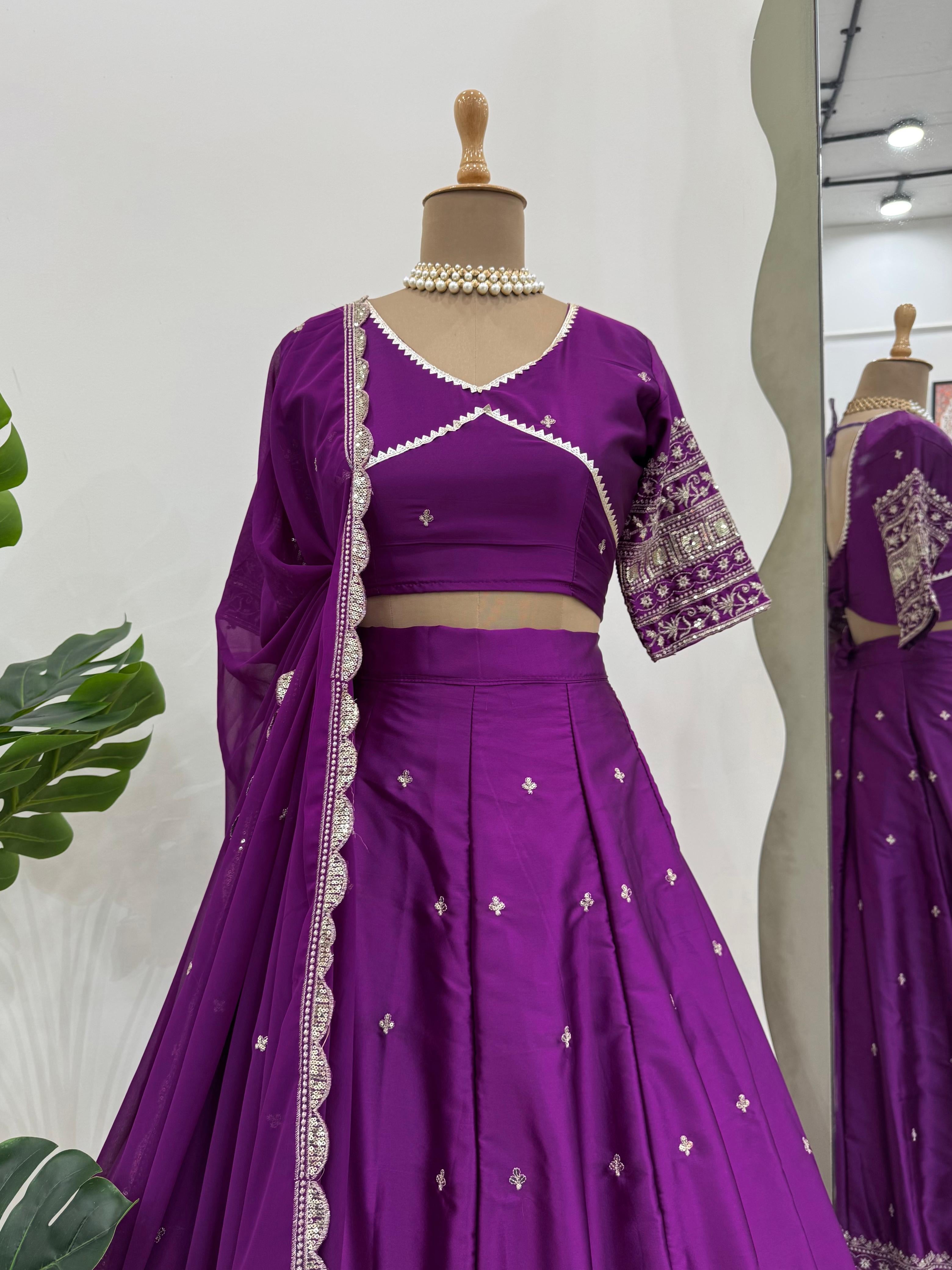 Purple Satin Silk Lehenga