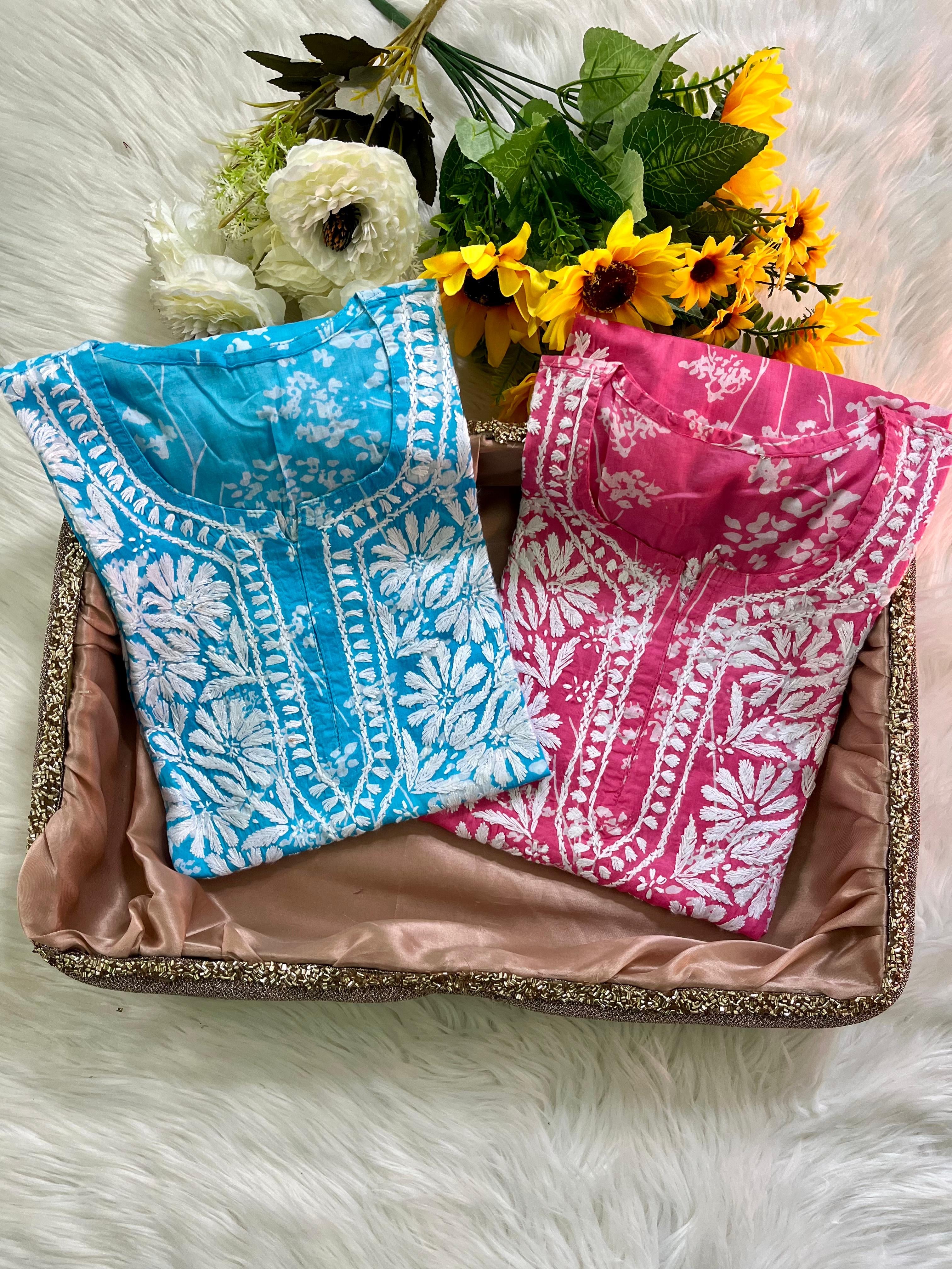 Buy 1 Get 1 Free Zainab Lightweight Mul Chikankari floral print kurtis