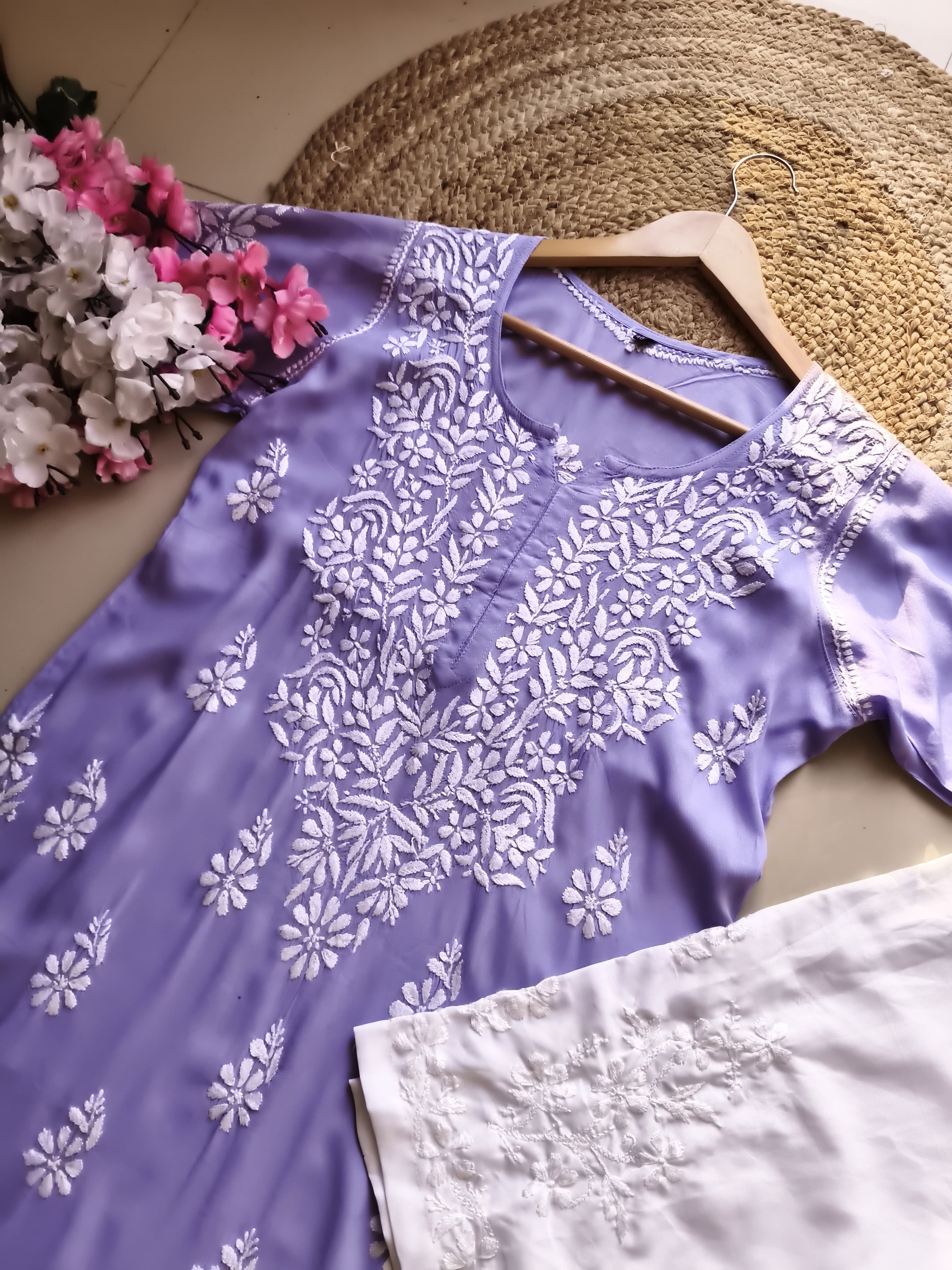 Modal Pure Cotton 3d Work Chikan Kurta