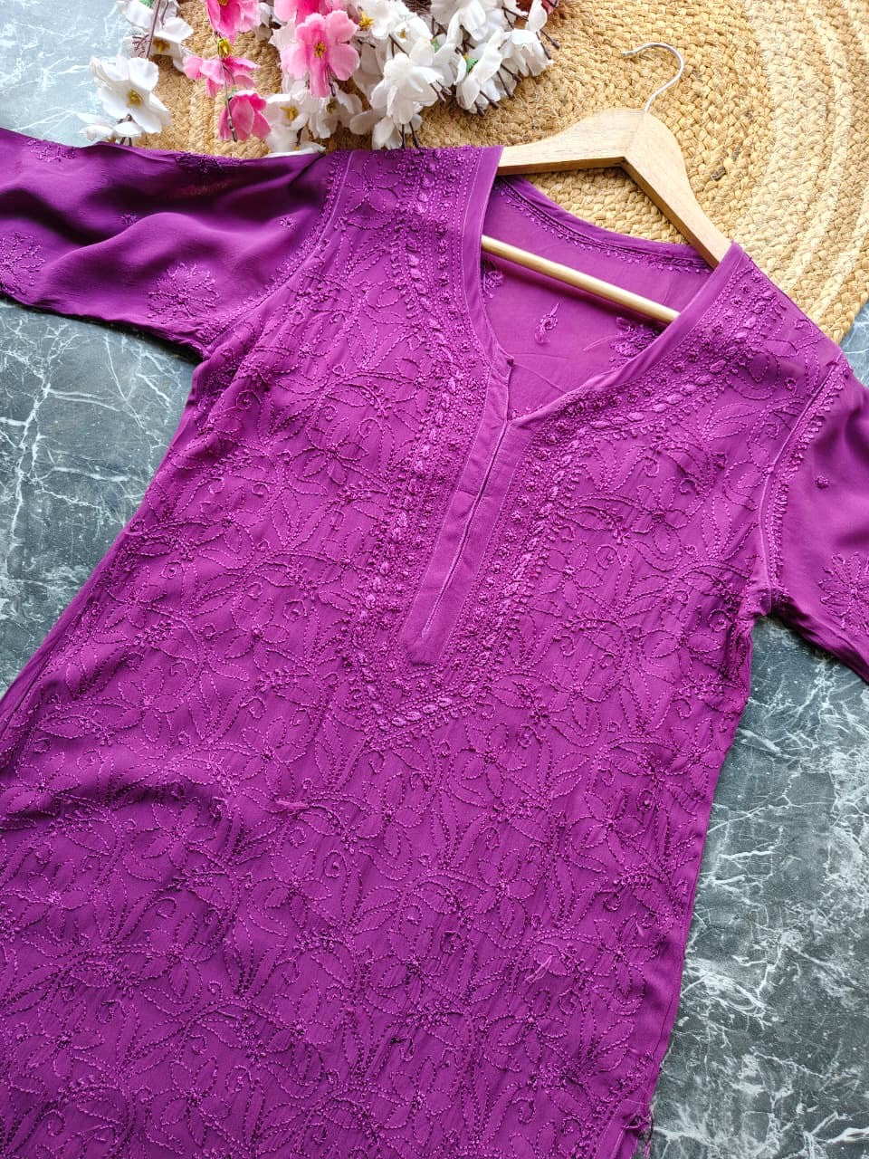 Premium viscose kurti With resham jaal allover work