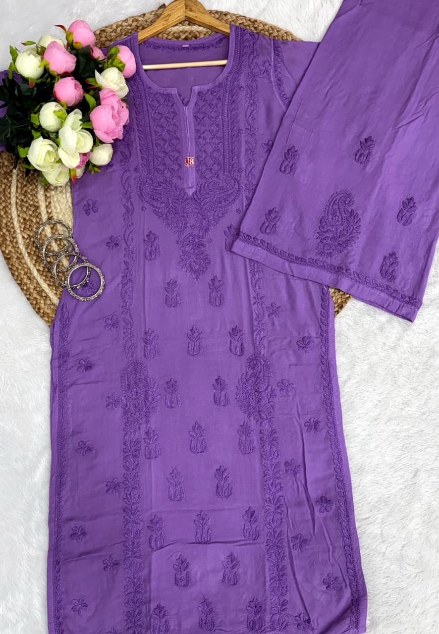 Anchor Thread Beautiful 3D Panel Hand Work Modal Kurti & Plazo Set