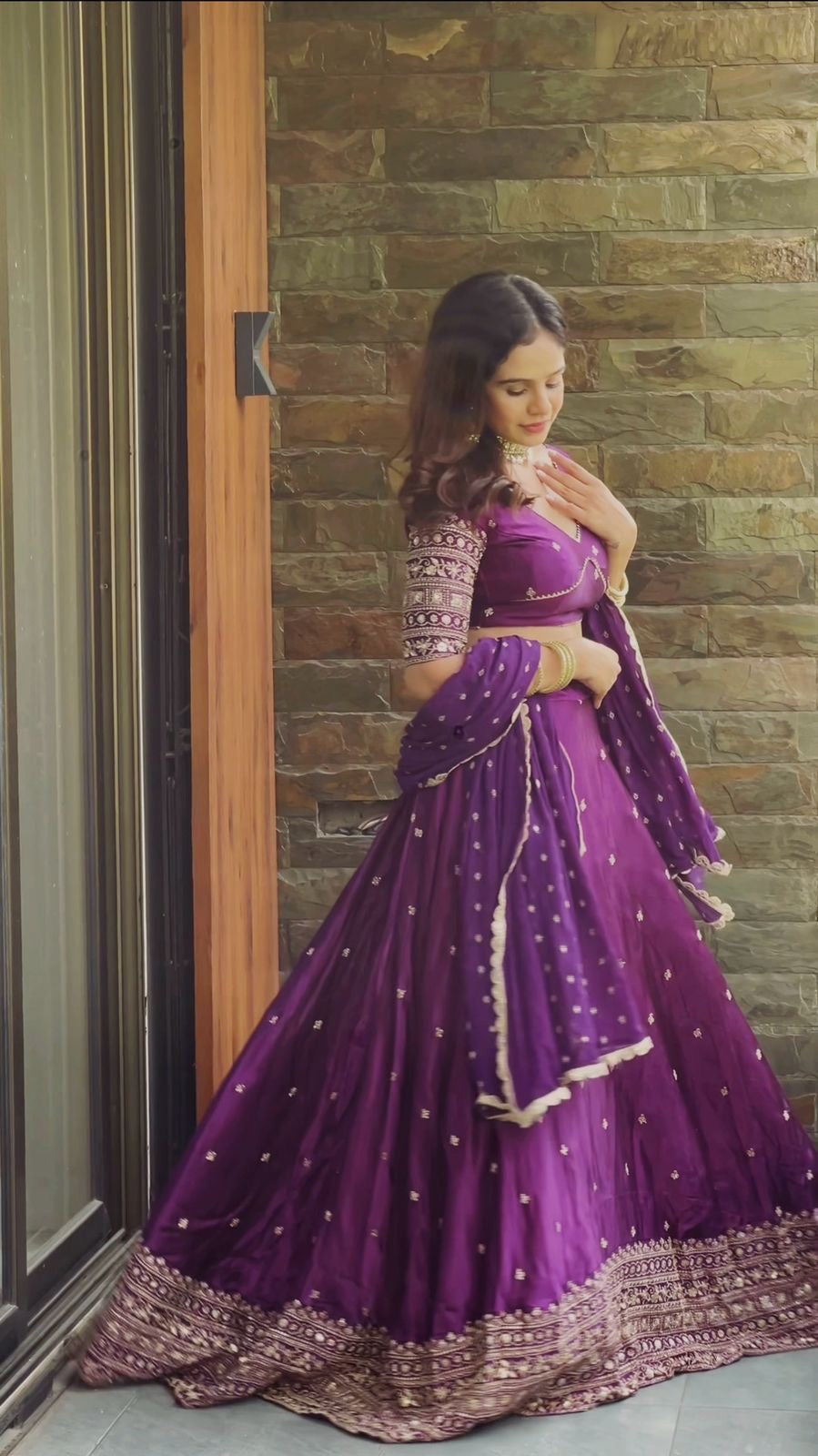 Purple Satin Silk Lehenga