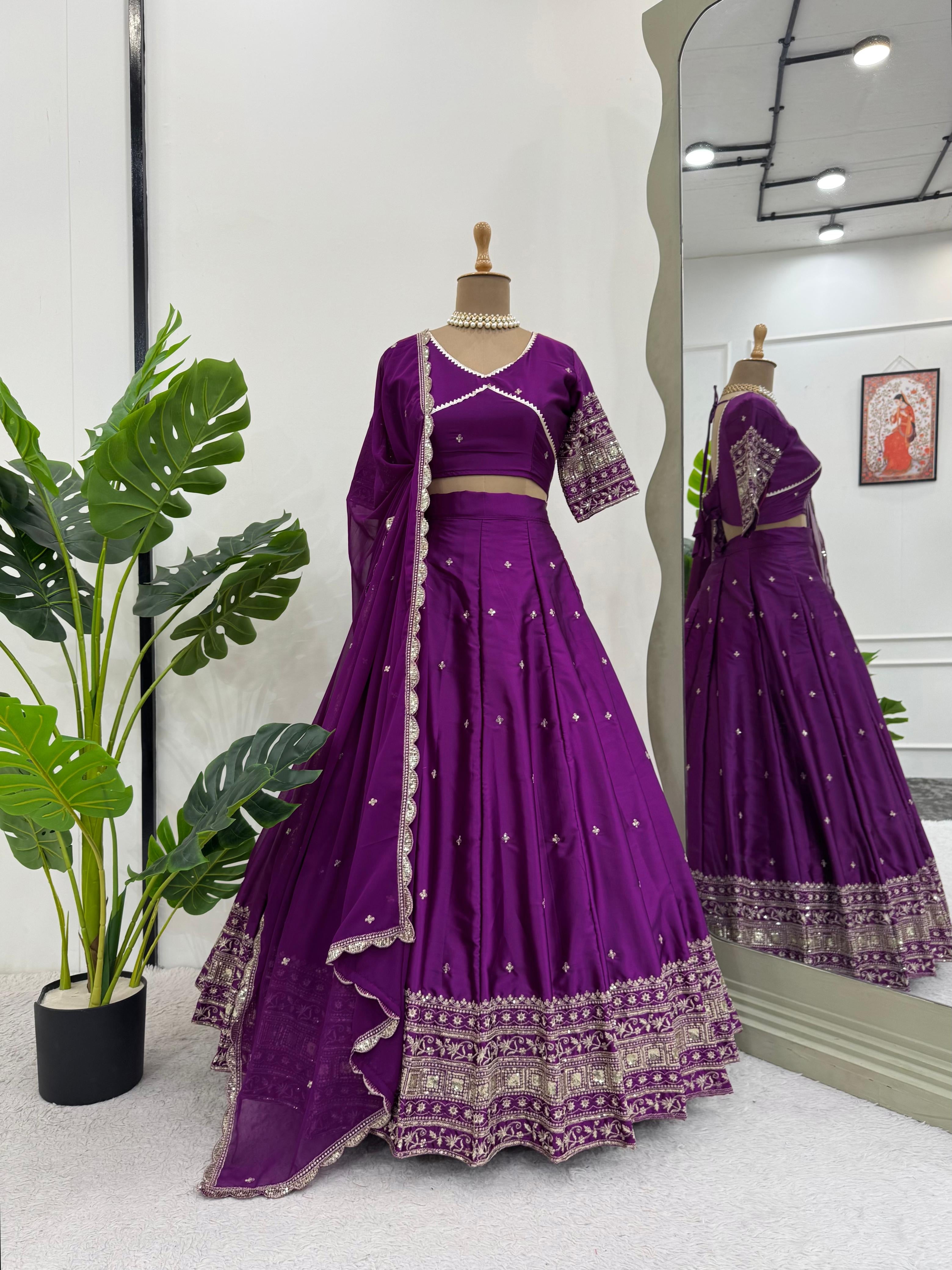Purple Satin Silk Lehenga