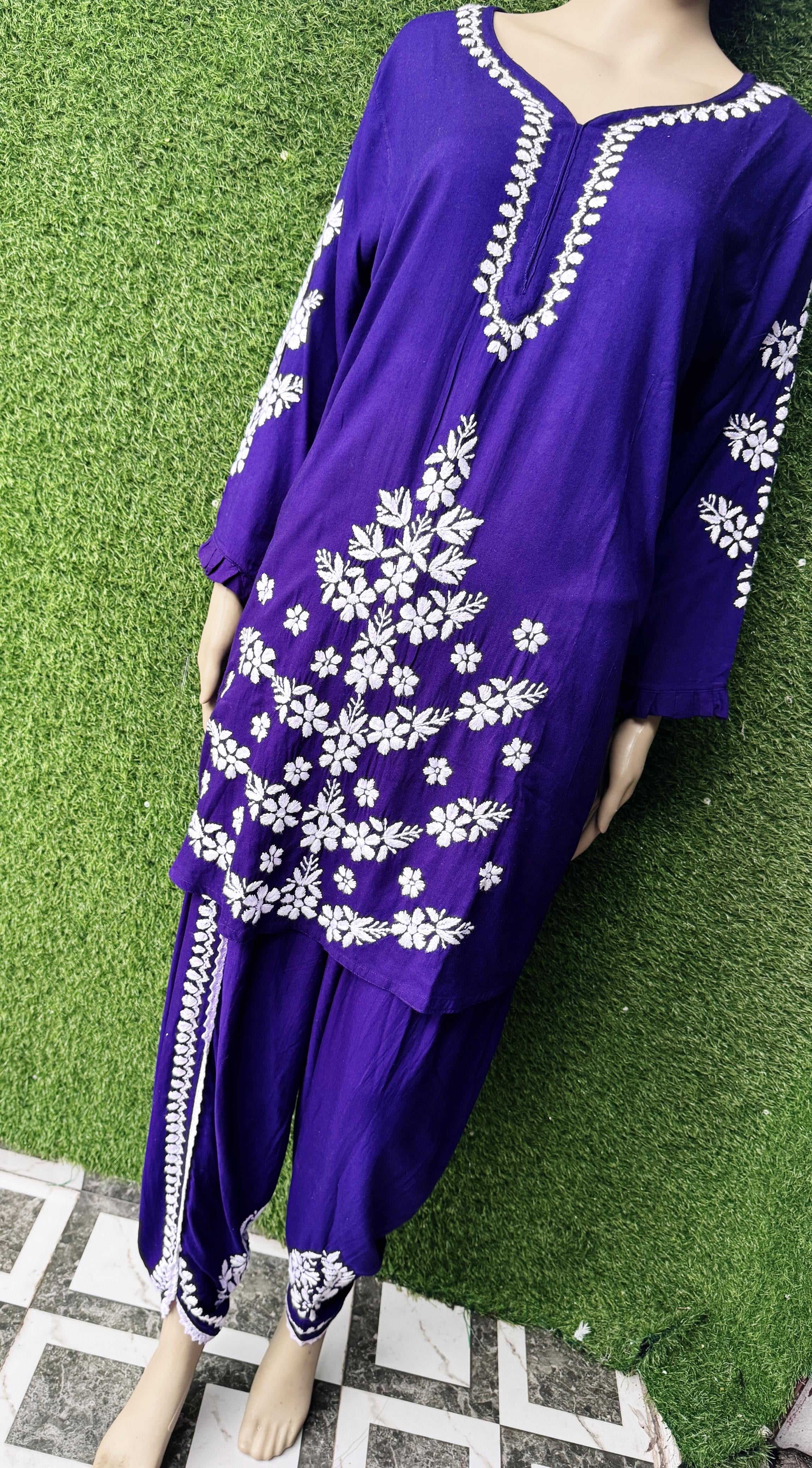 Afghani Pant with kurti Front Daman heavy modal thread work