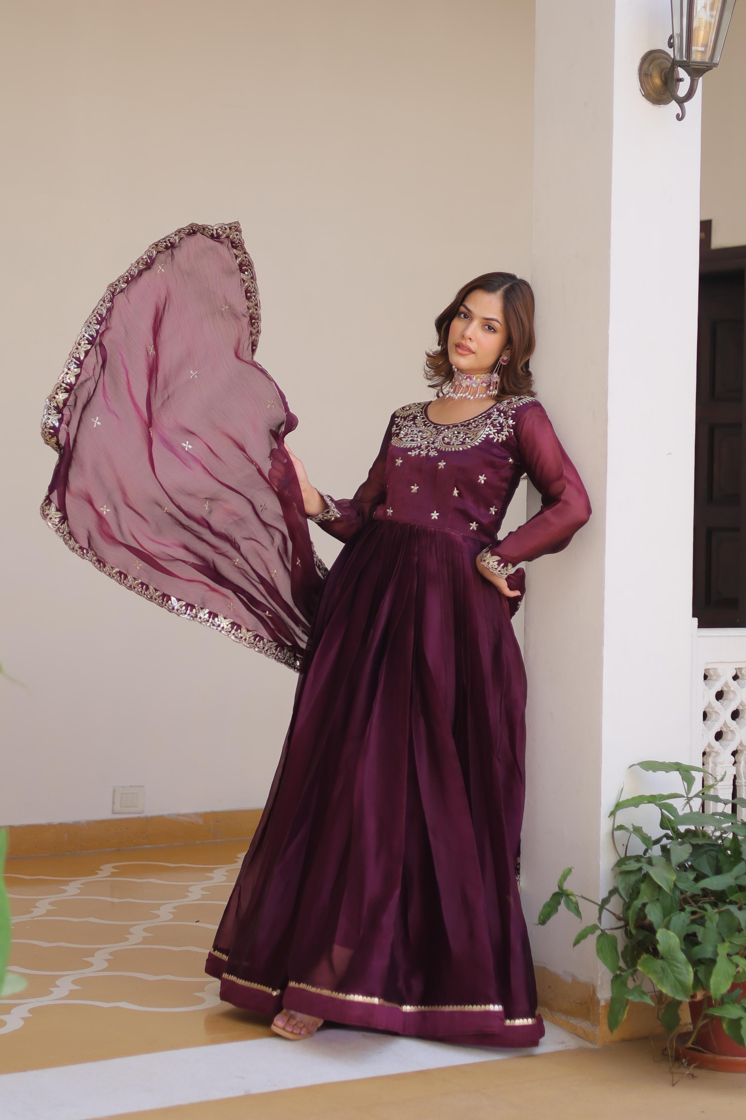 Pure Burbery Festive Long Gown & Dupatta