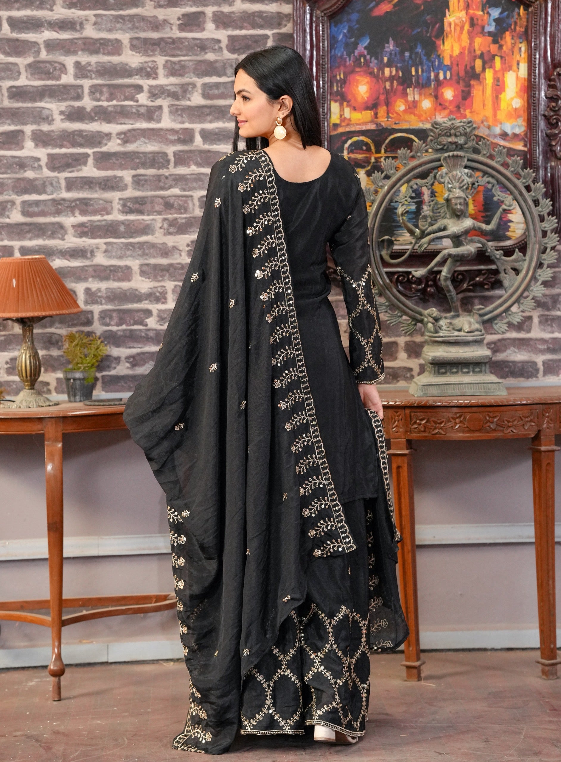 Designer Embroidered Chinon Sharara Suit with Beautiful Work