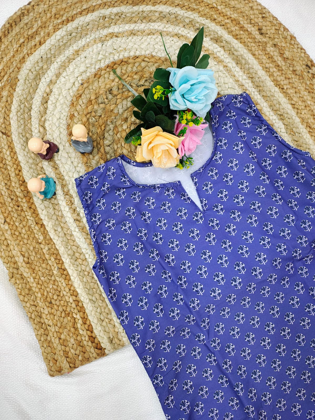 Sleeveless Cotton Printed Kurta with Matching Pants