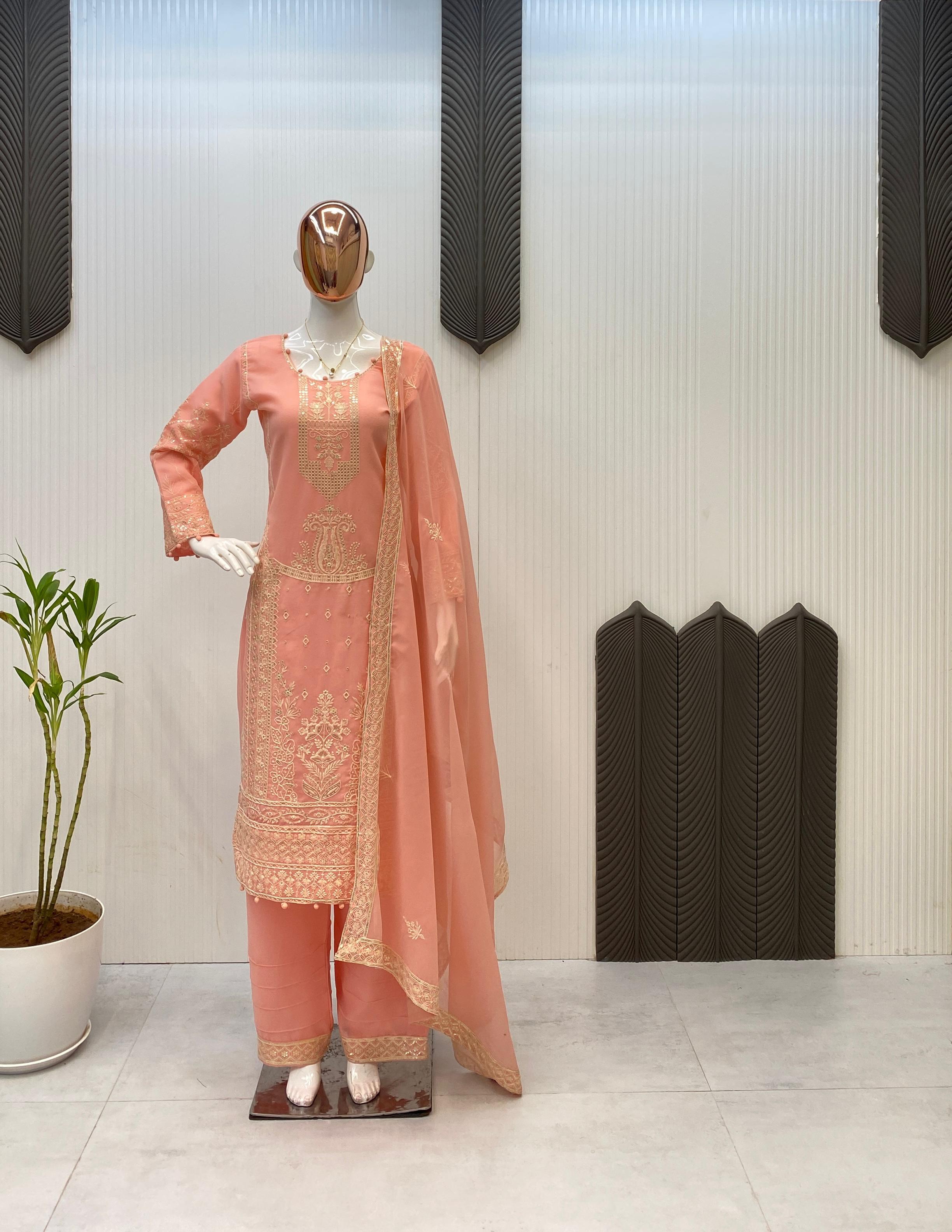 3 Pcs Plazo pair with sequence work