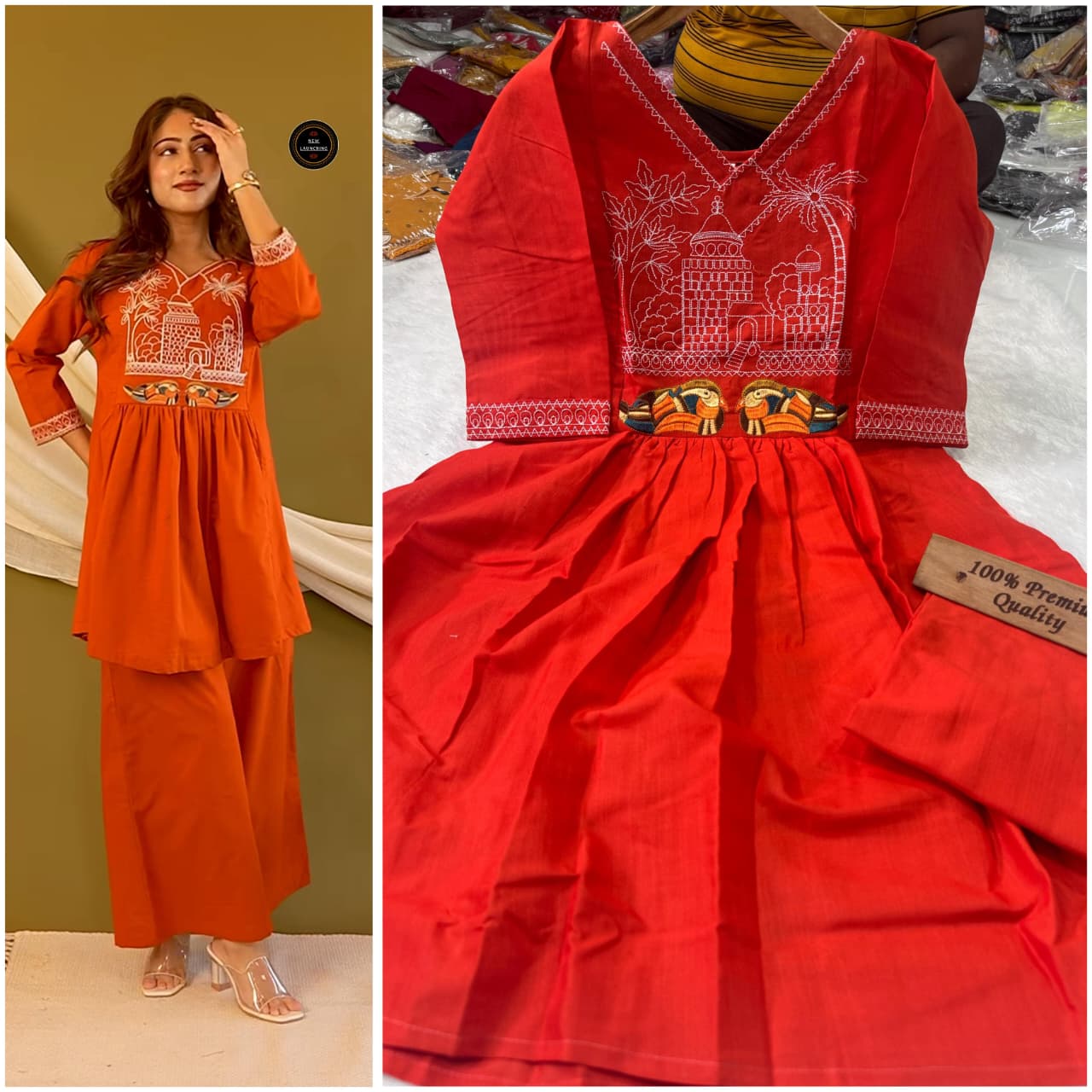 Premium Rayon Cotton Kurti Set with Elegant Embroidery