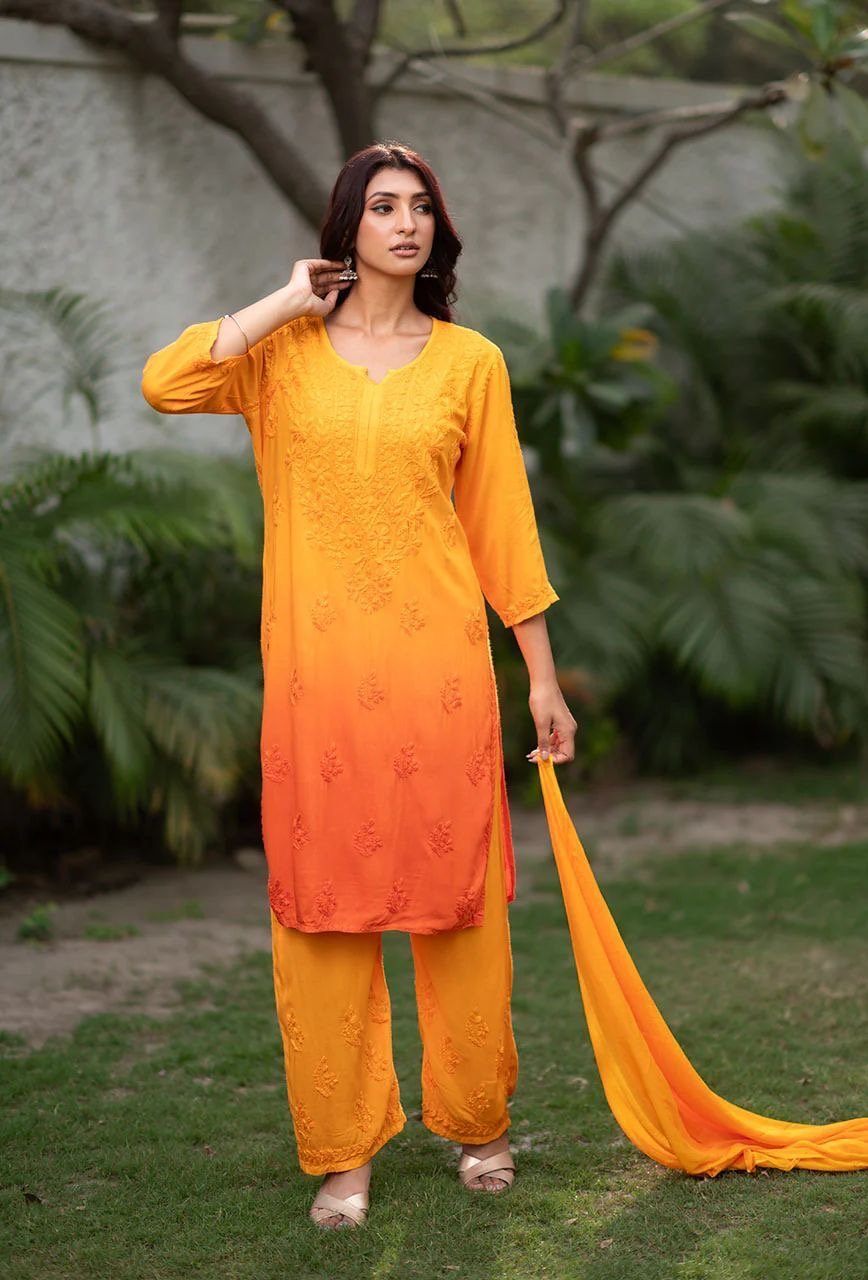 Rangrez Rayon Ombre Chikankari Speical 3pc set