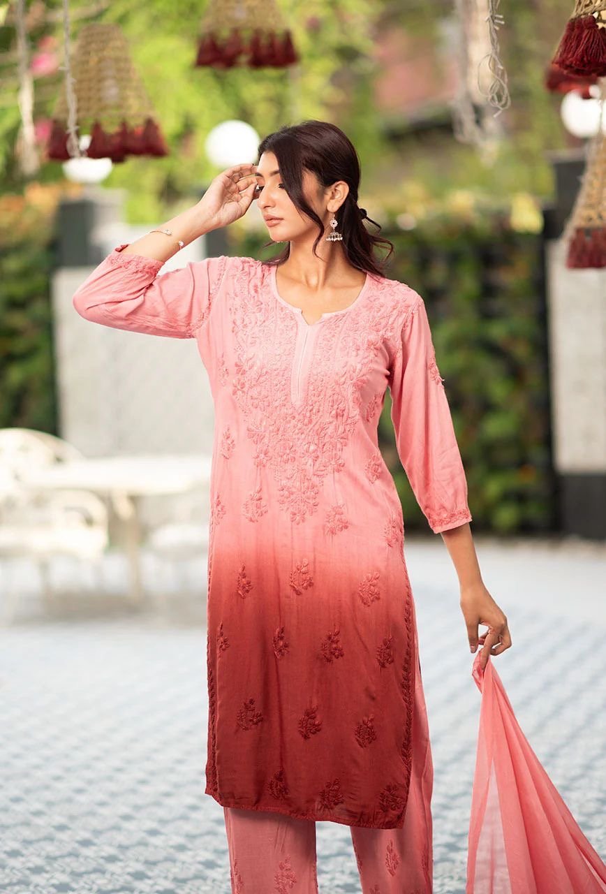 Beautiful Rayon Ombre Chikankari Speical 3pc set - chikankariofficial
