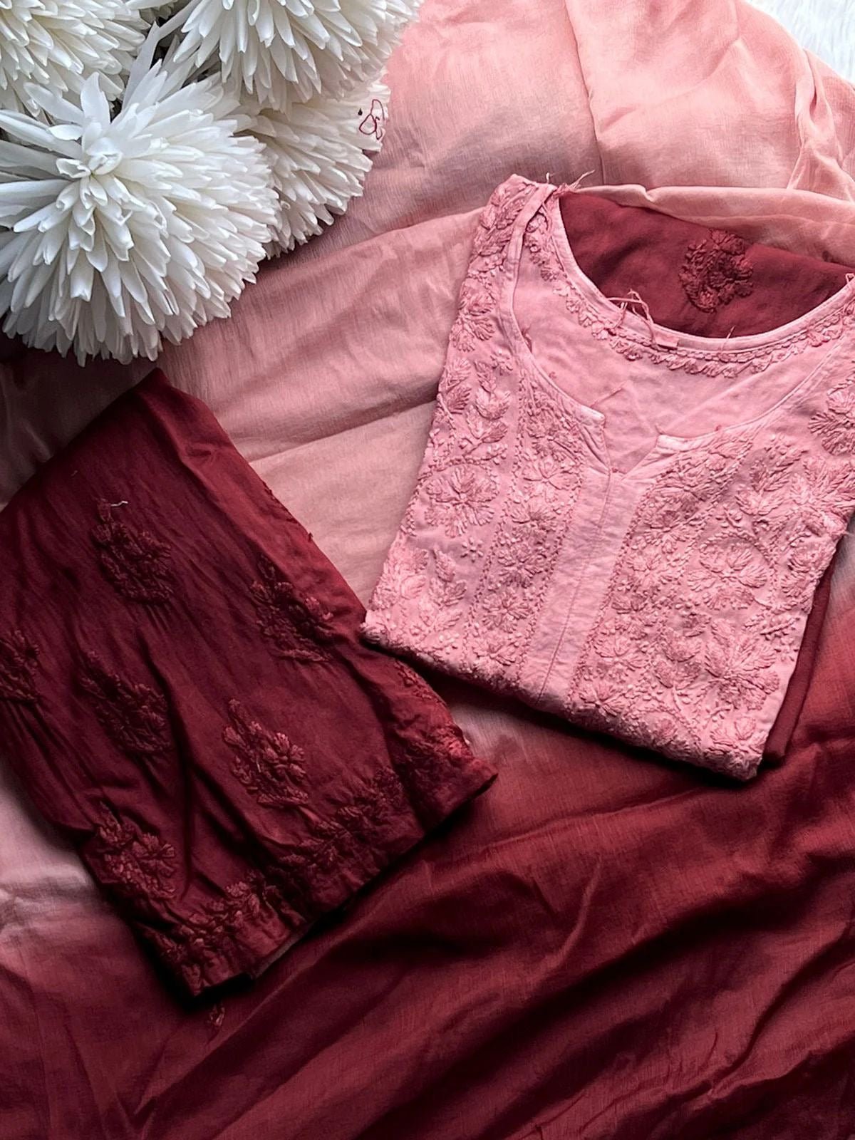 Beautiful Rayon Ombre Chikankari Speical 3pc set - chikankariofficial