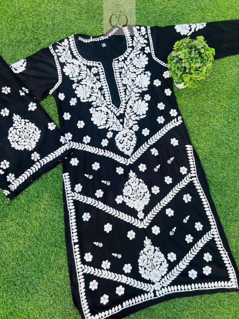 Black Rayon Plazo Set With white thread Work - chikankariofficial