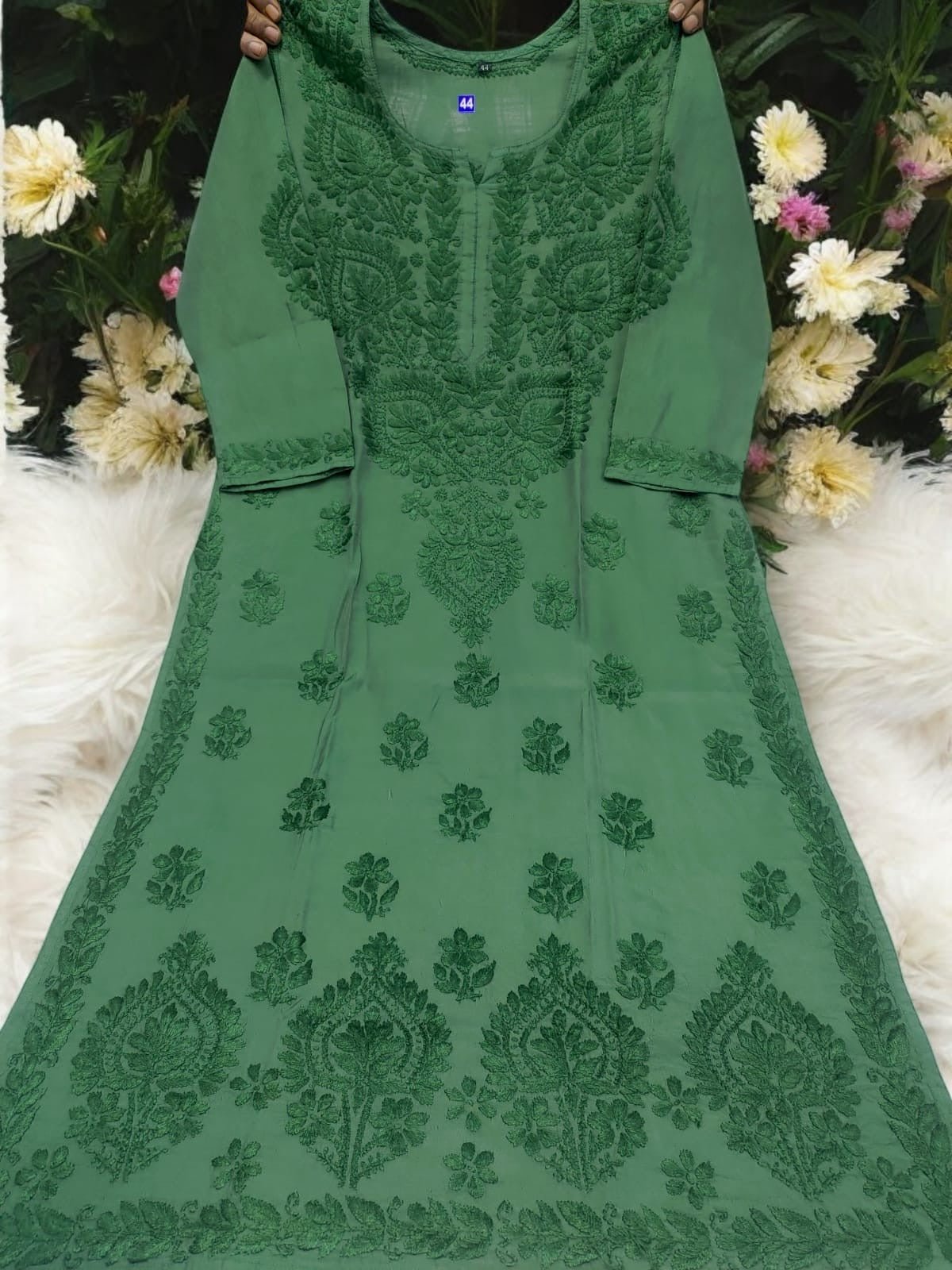 Chanderi Dyeable Expert Handwork Kurta