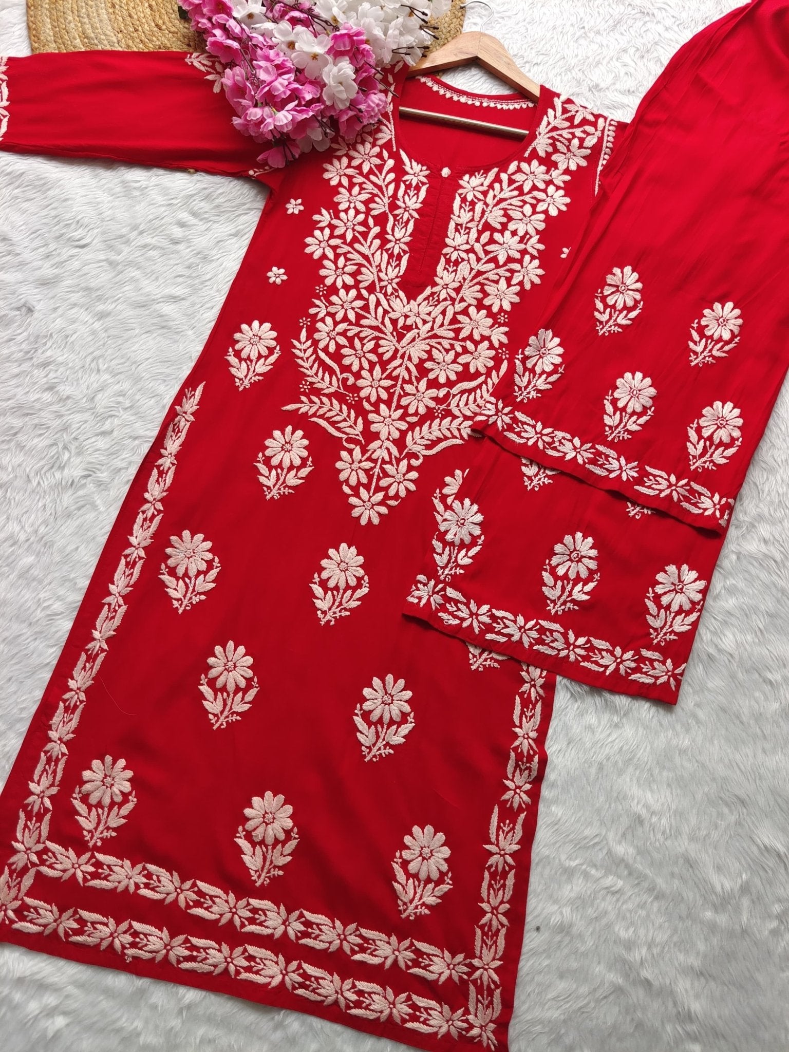 Chikankari Flower Embroidered sets - chikankariofficial