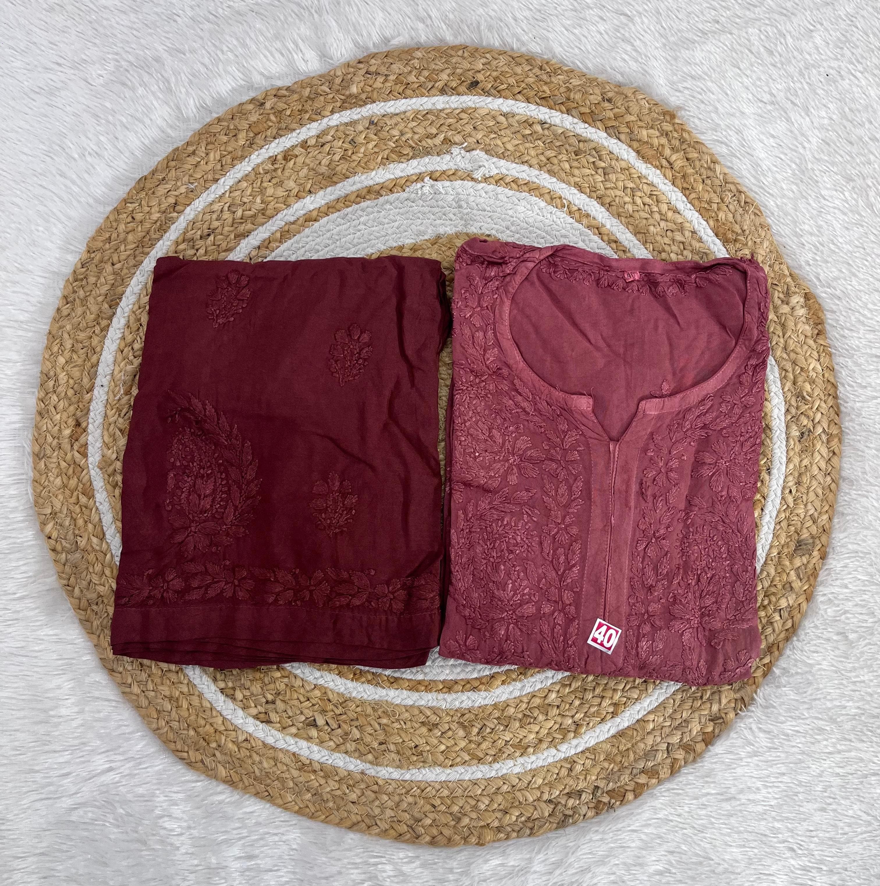 Chikankari Official 34 / brown Soft & Comfy Reyon Dye Set