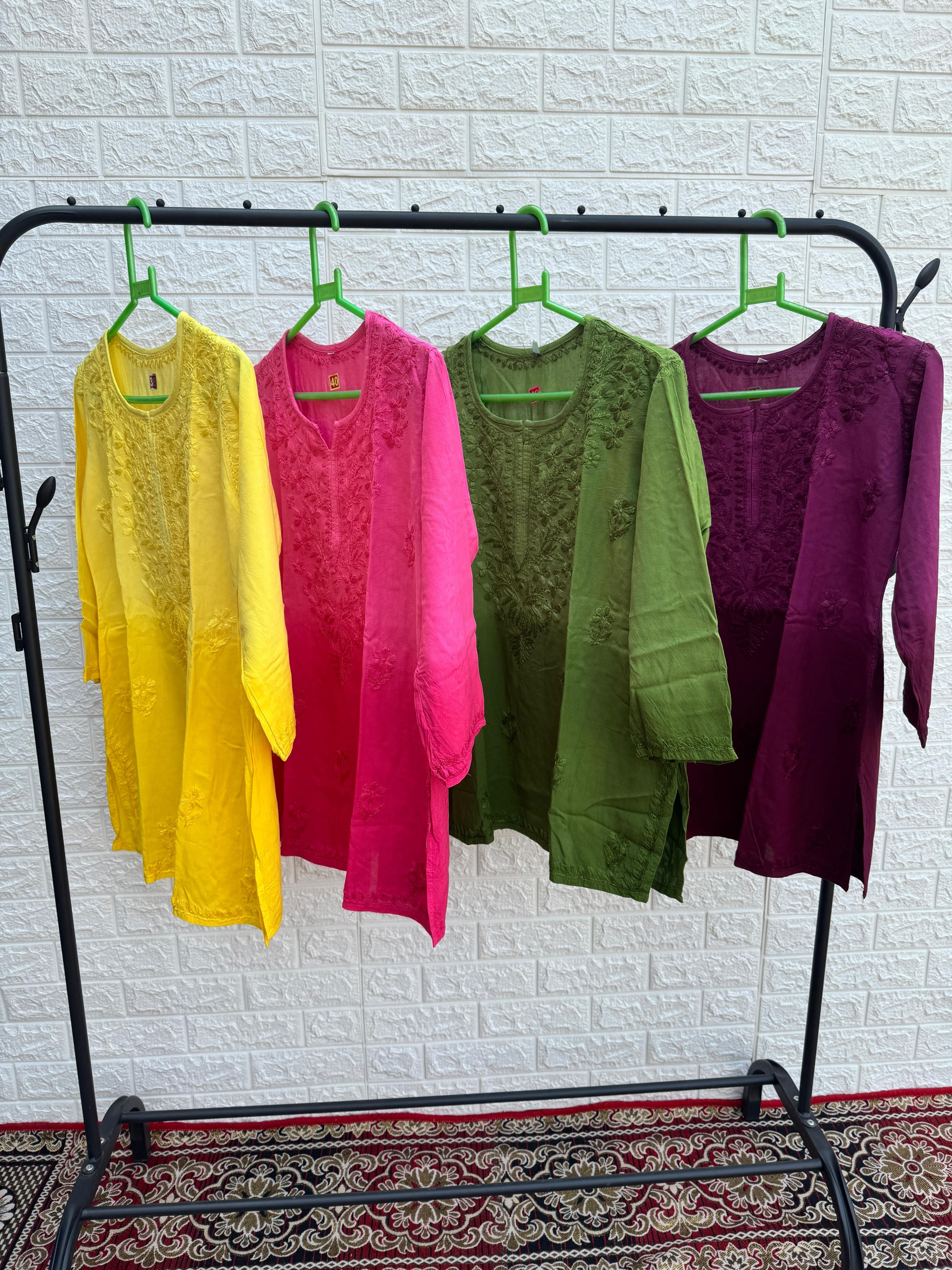 Chikankari Official 36 / yellow Soft Rayon Dyed Short Tops