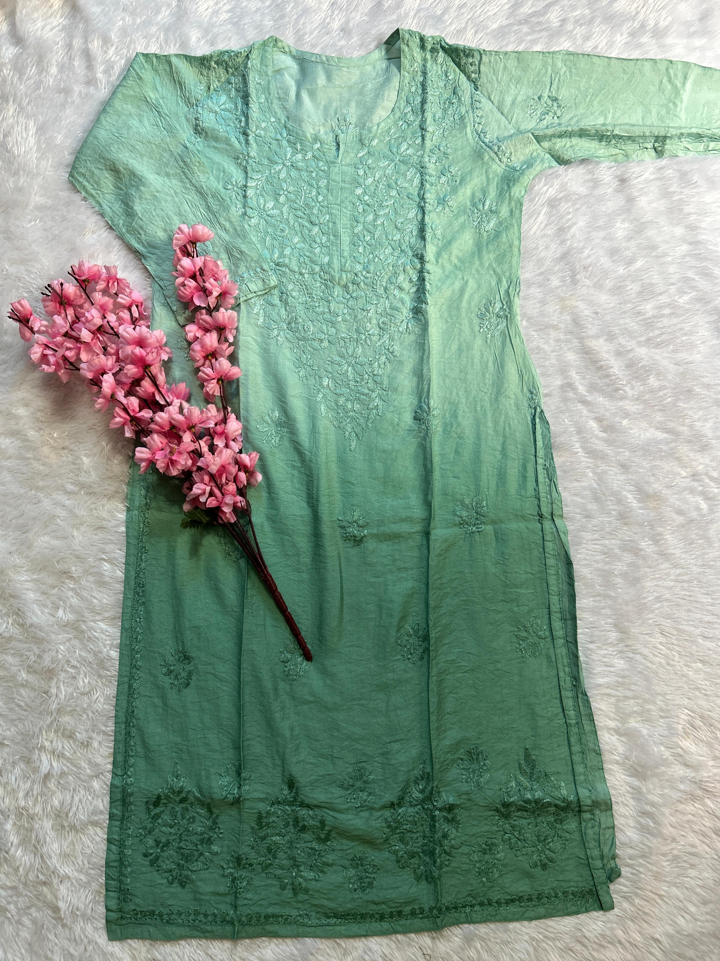 Chikankari Official 38 / apple green Soft Chanderi Dyeable Beautiful shades Kurtis