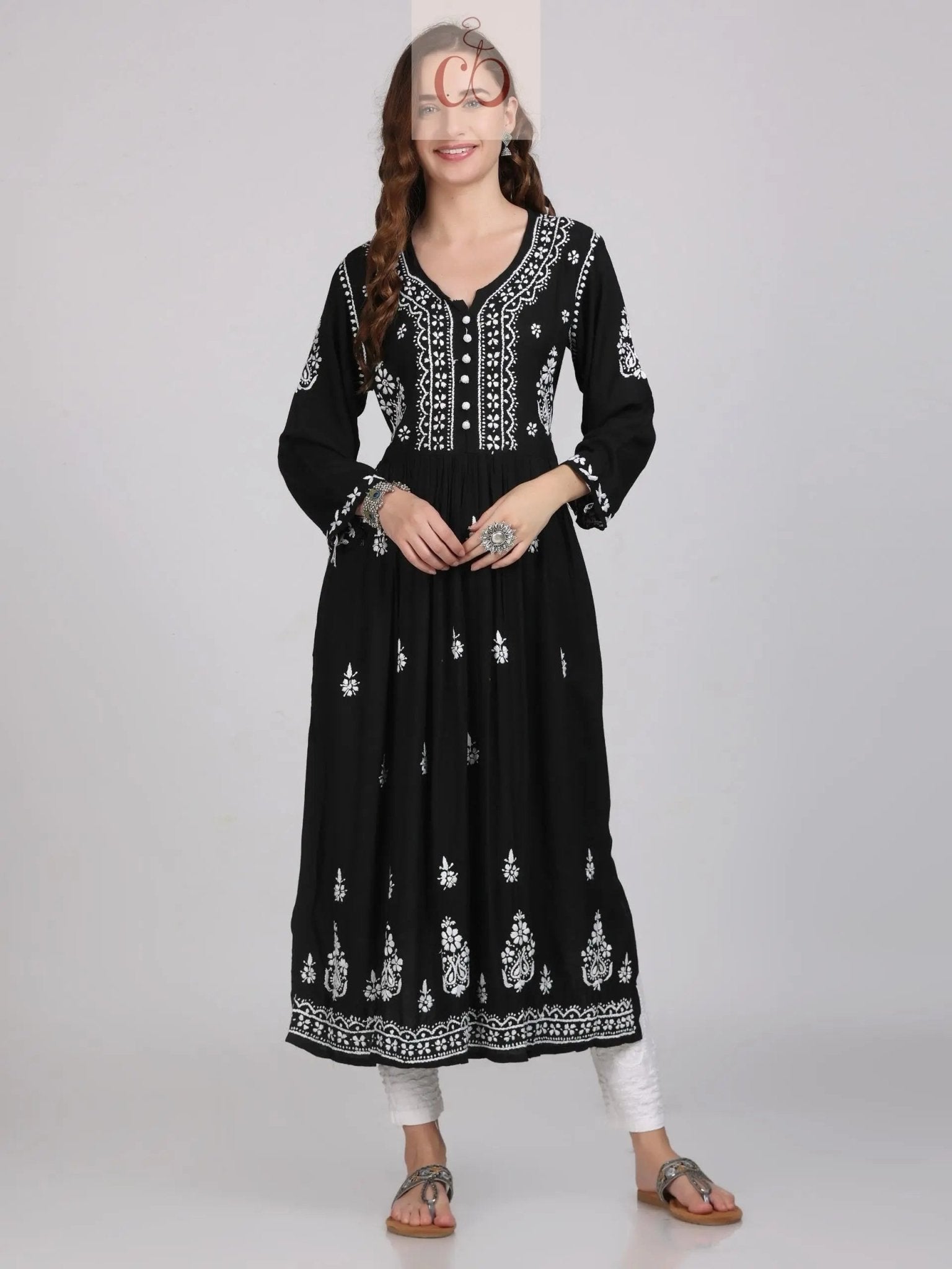 Chikankari Official 38 / black Chikankari Pocket Gown
