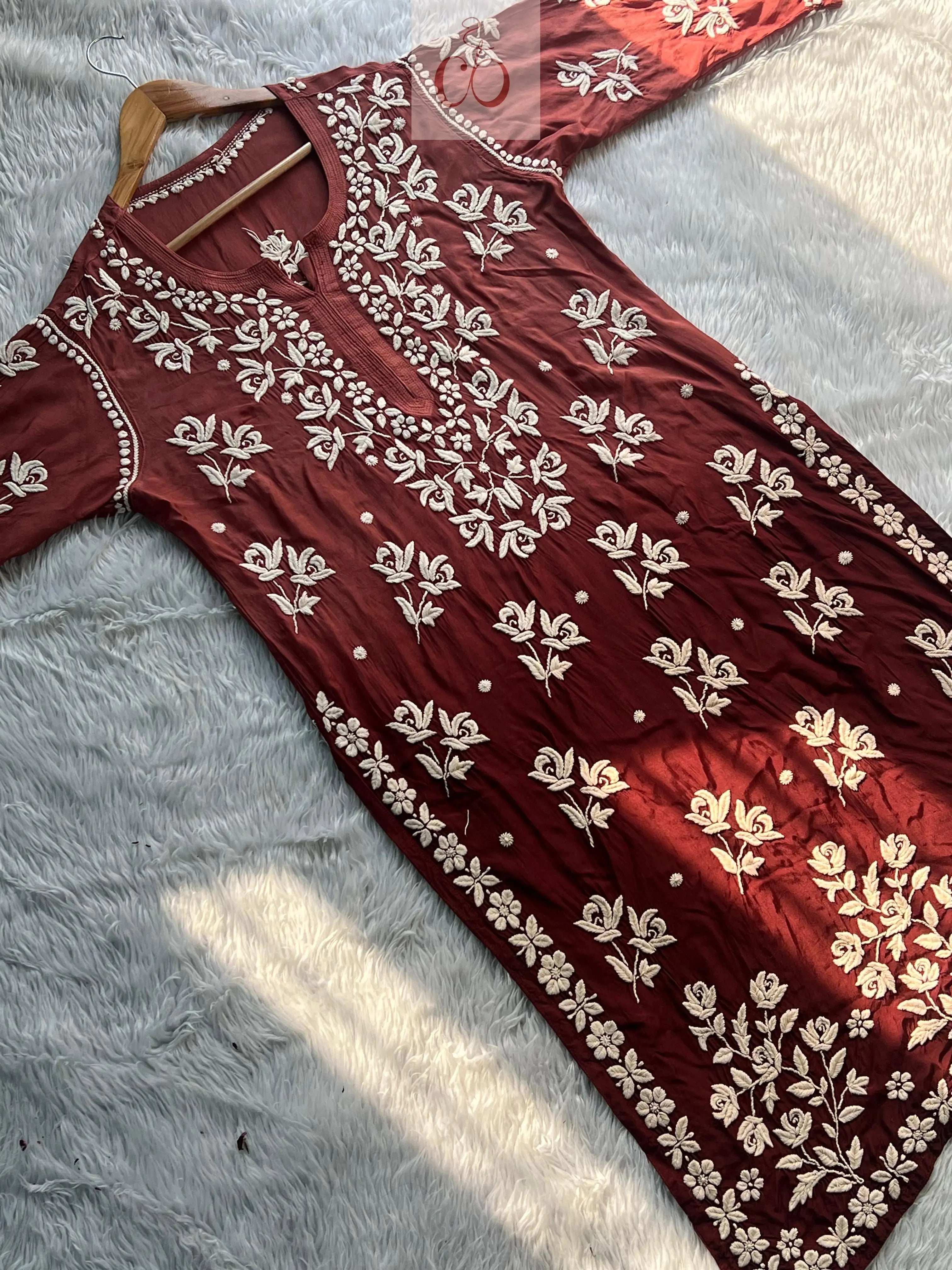 Chikankari Official 38 / Dark Mauve Luxe Muslin Adorned 3D