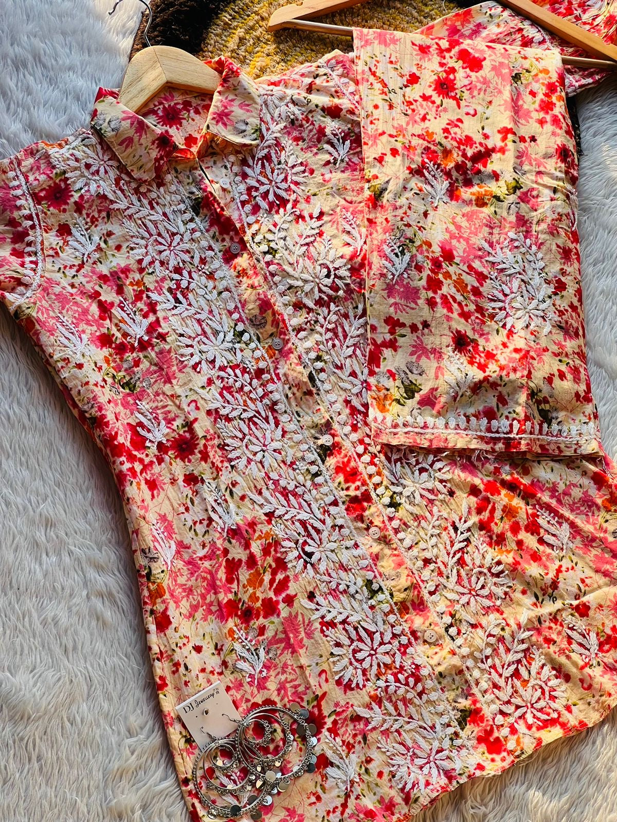 Chikankari Official 38 / orange Beautiful Printed co-ord Designer Sleves Santoshi Special