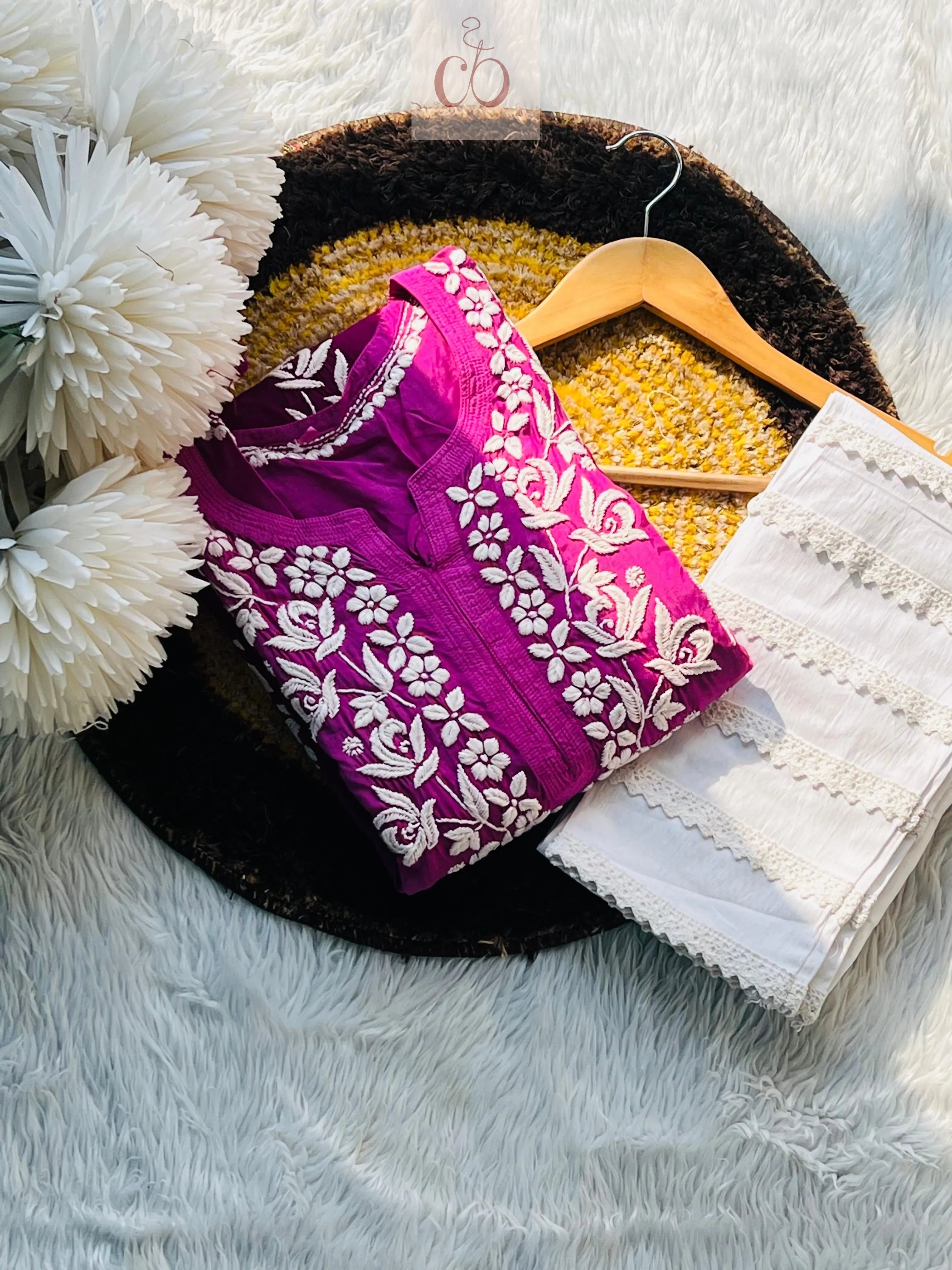 Chikankari Official 38 / Pink Luxe Muslin Adorned 3D