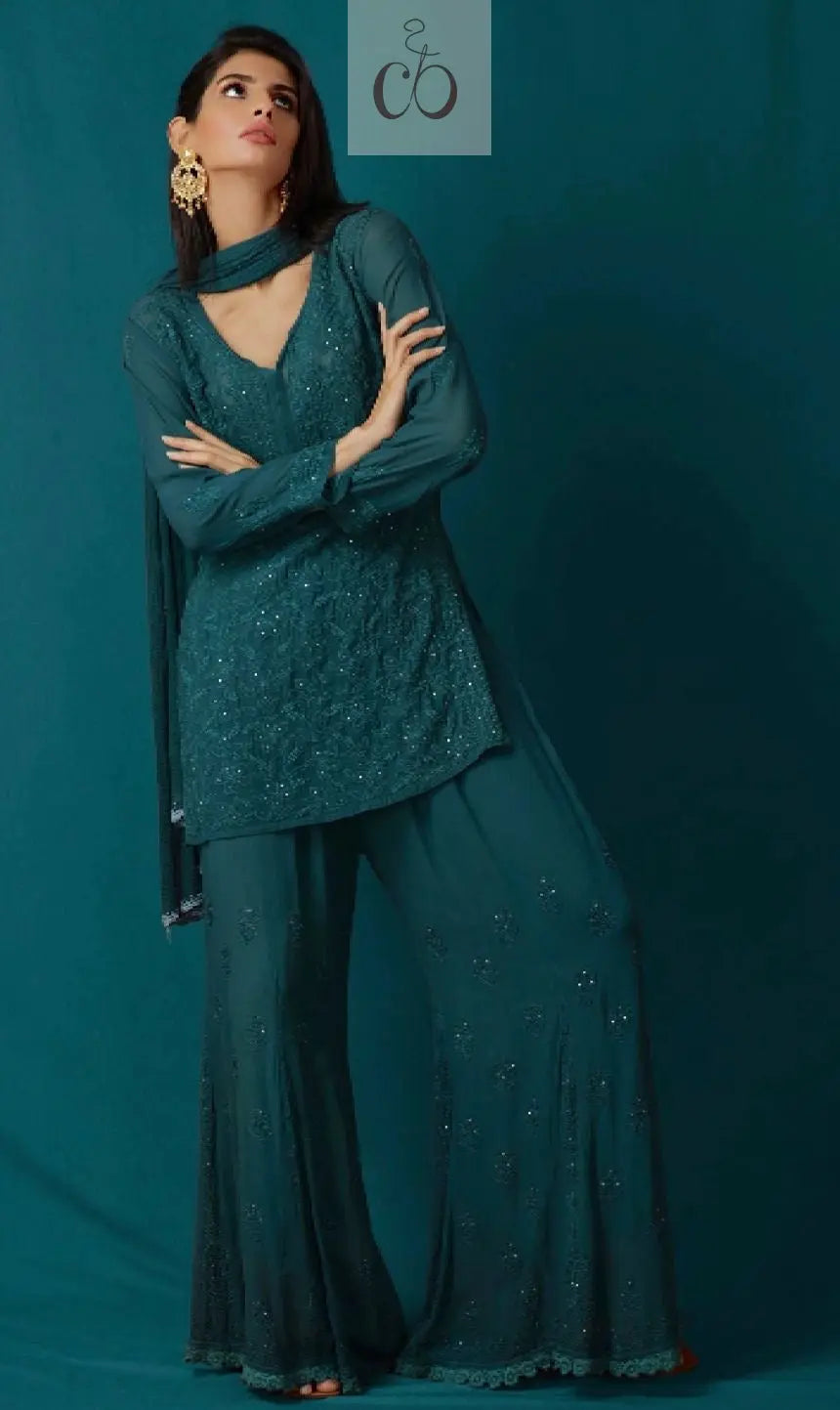 Chikankari Official 38 / royal green Short Viscose Pair