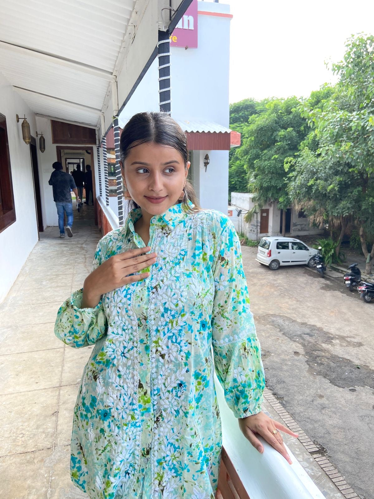 Chikankari Official 38 / sea green Beautiful Printed co-ord Designer Sleves Santoshi Special