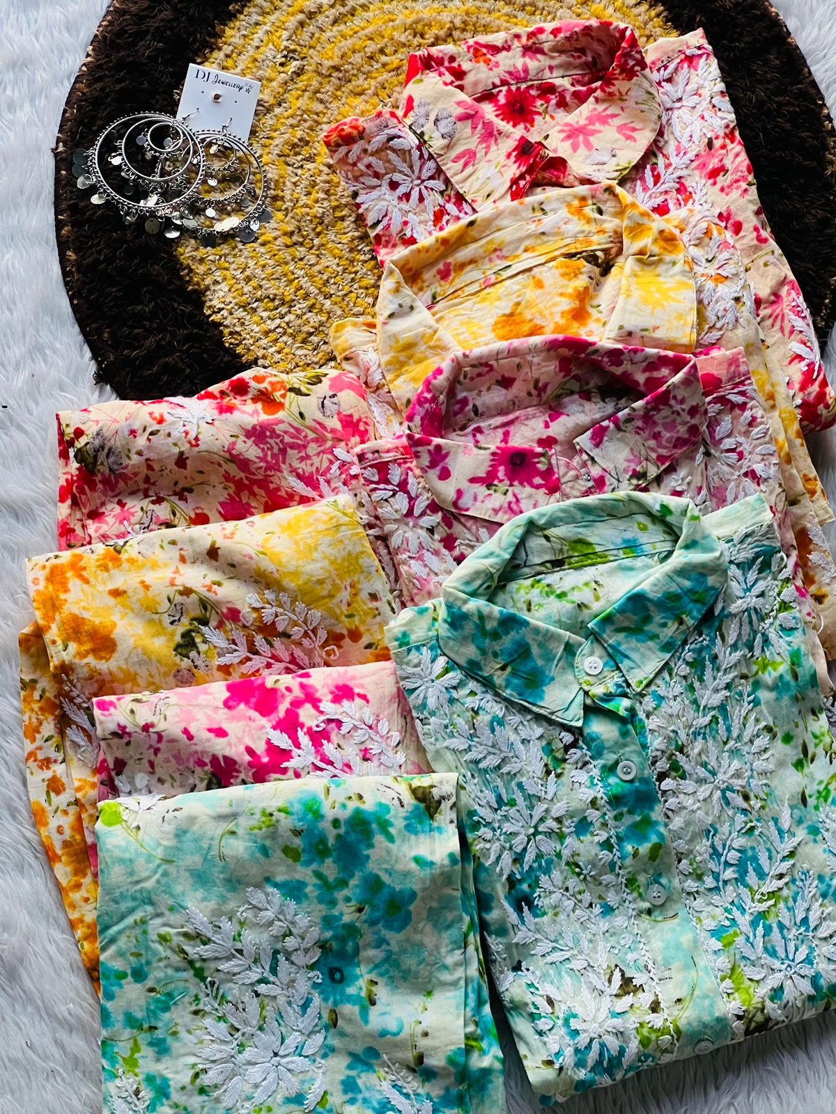 Chikankari Official Beautiful Printed co-ord Designer Sleves Santoshi Special