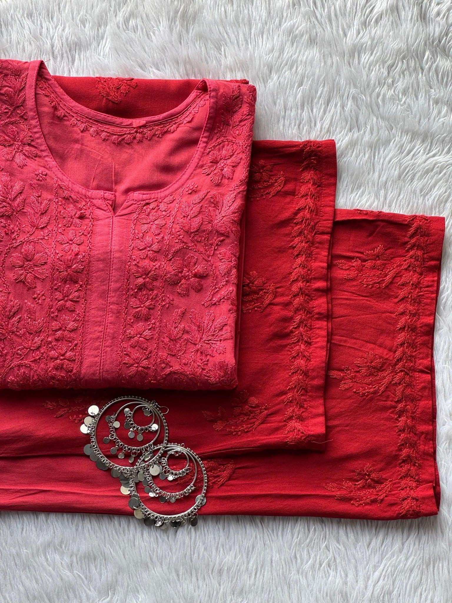 CHIKANKARI OFFICIAL Handcrafted Chikan Rayon kurti with plazo Combo