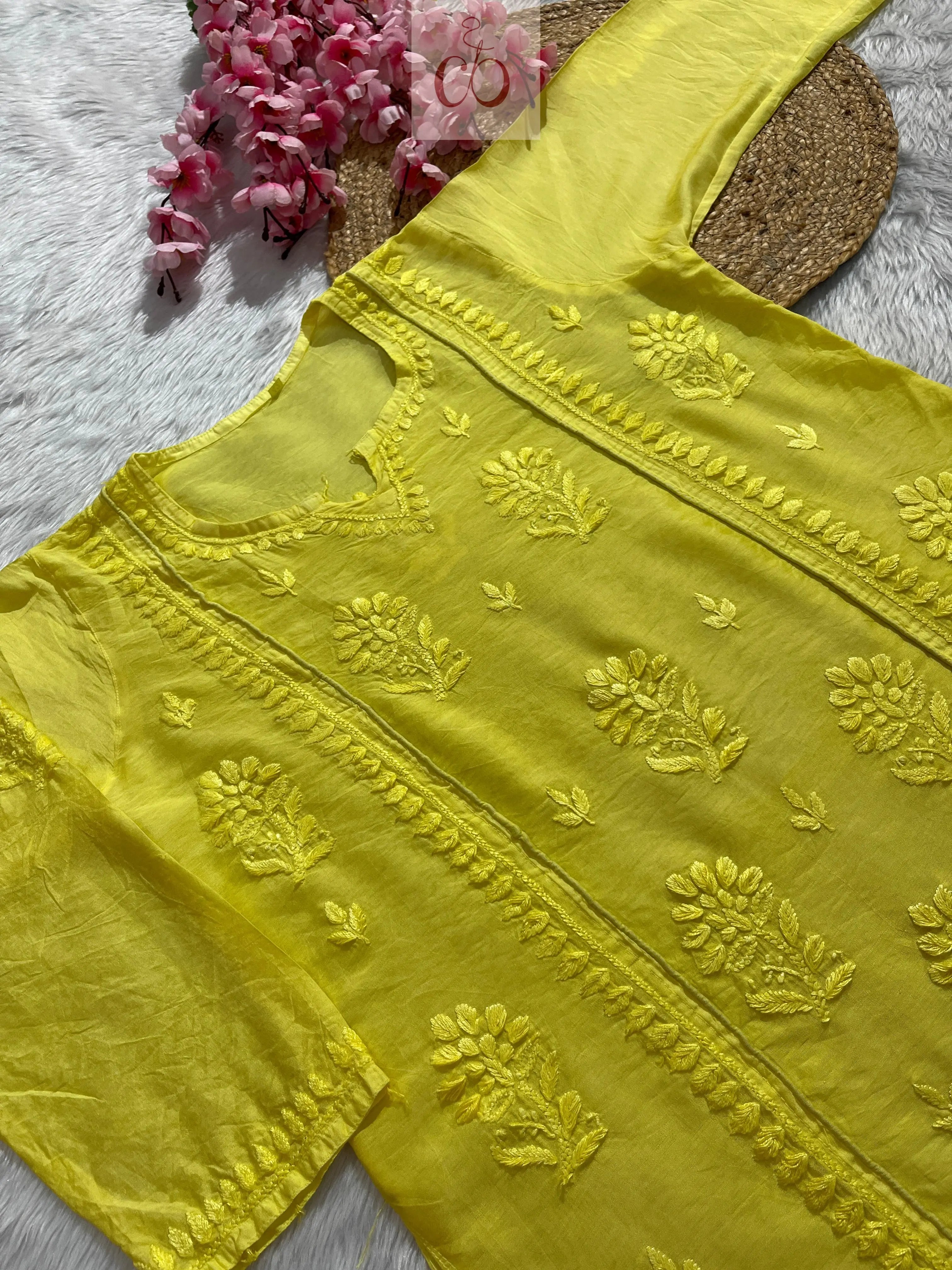 Chikankari Official Soft Chanderi Short atop